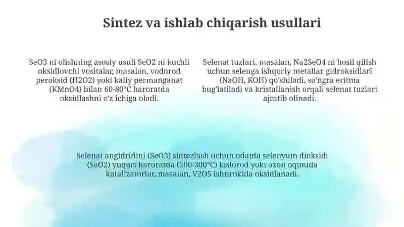 Selen (VI) birikmalari va ularning xossalari 4