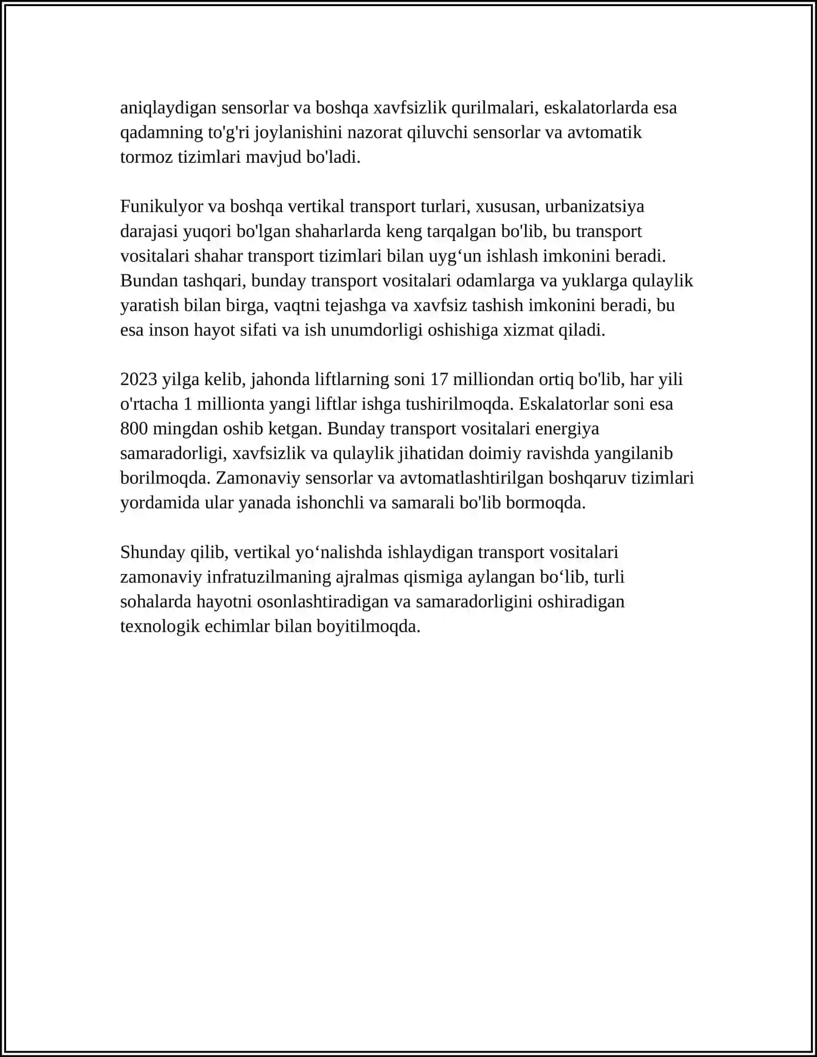 Vertikal yo‘nalishda ishlaydigan transport vositalarining turlari 4