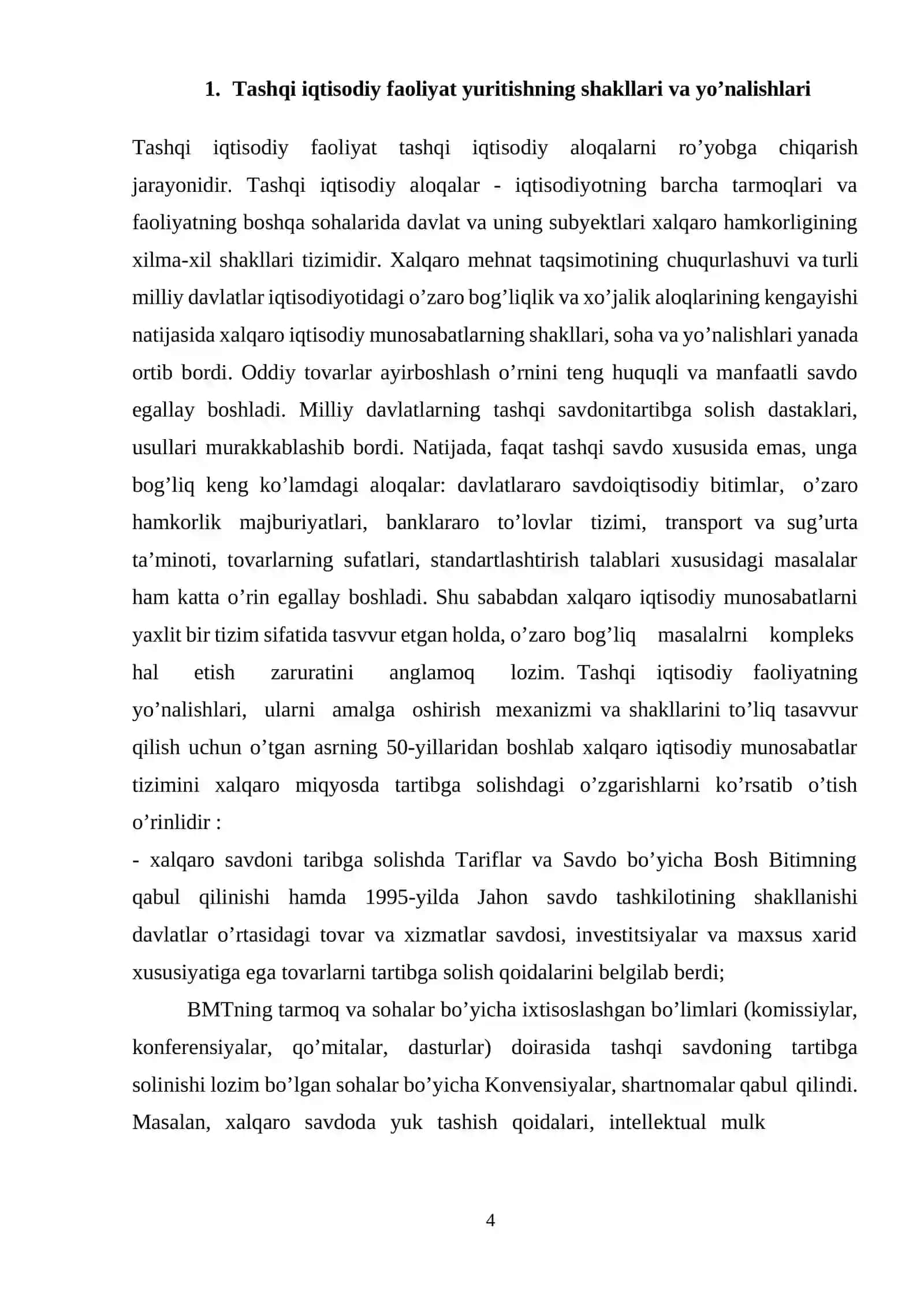 O‘zbekiston Respublikasining tashqi iqtisodiy aloqalari va MDH davlatlari bilan iqtisodiy hamkorligi 4