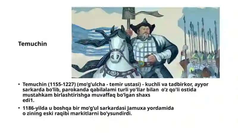 Movarounnahr va Xurosonning mo‘g‘ullar tomonidan bosib olinishi. Jaloliddin Manguberdi Vatan qahramoni. 4