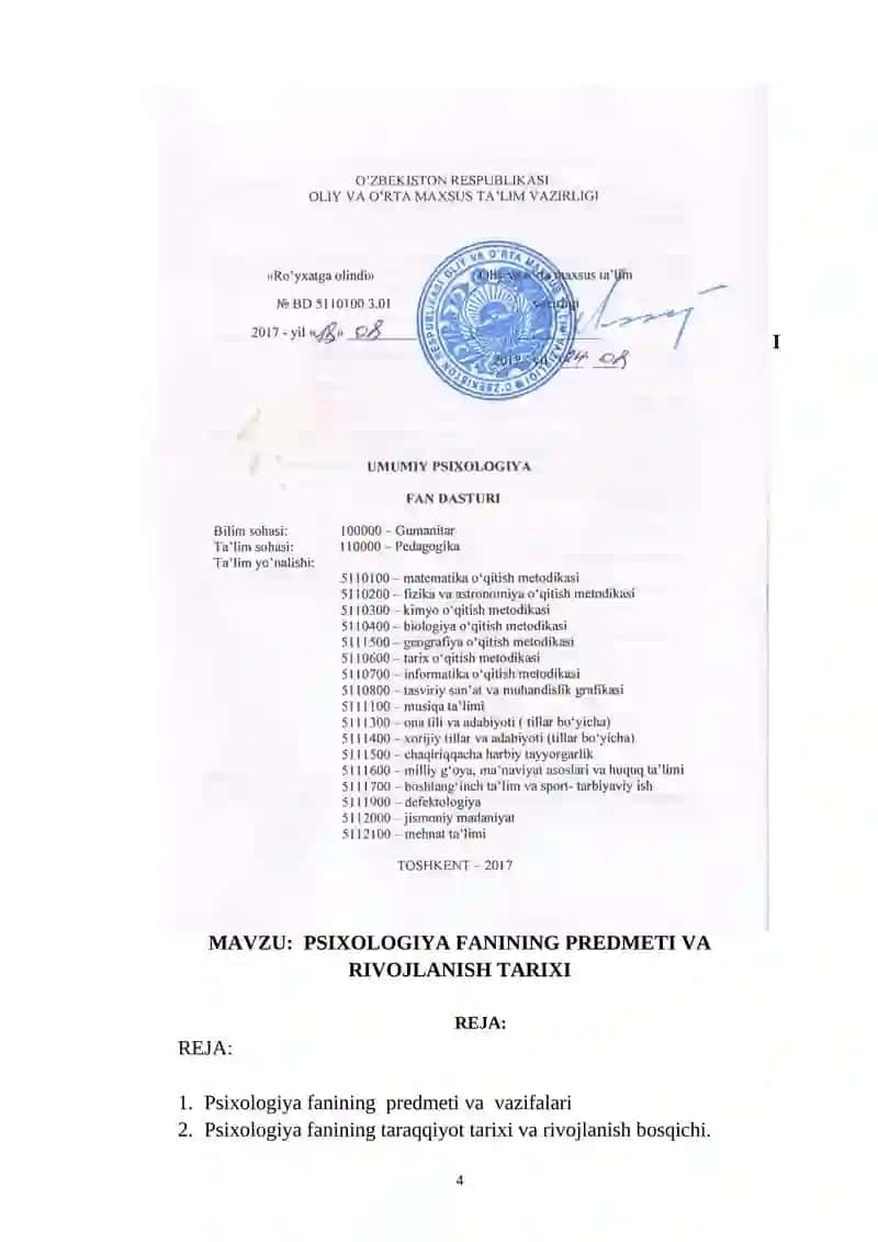 Umumiy psixologiya fanidan O’quv-metodik majmua 4