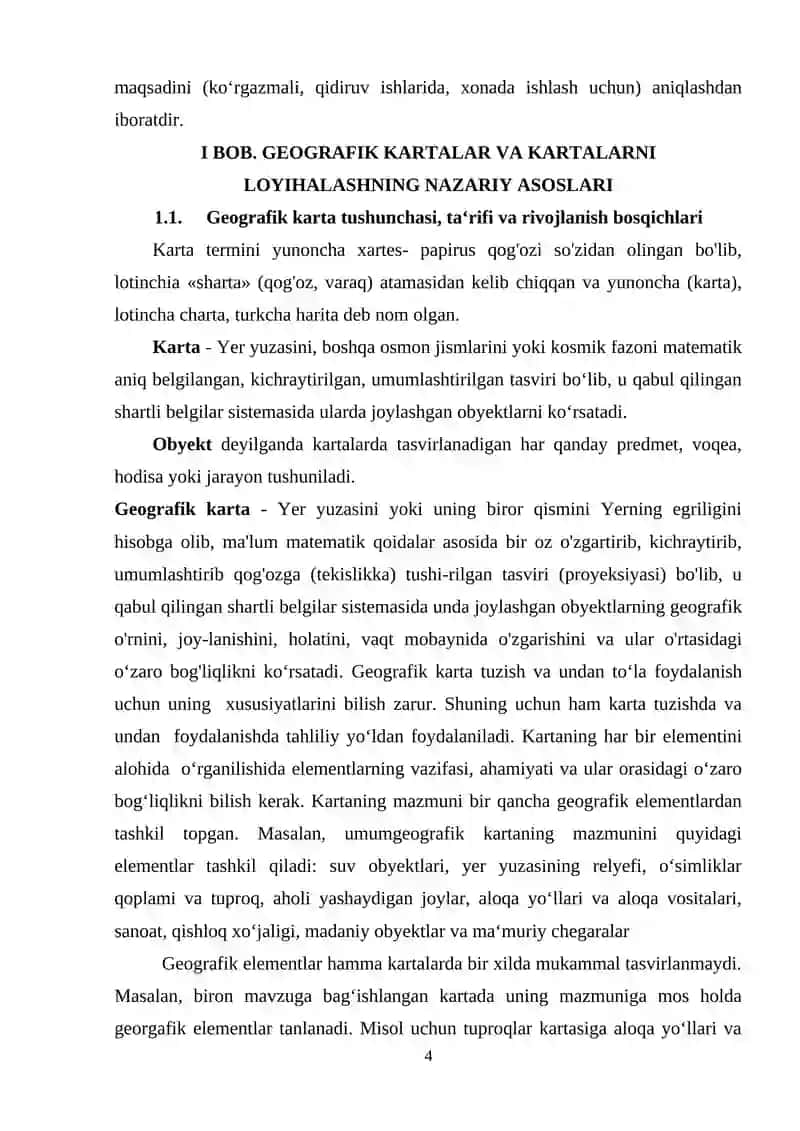 Geografik kartalarda voqea va hodisalarni tasvirlashda qo‘llaniladigan kartografik tasvirlash usullarini o‘rganish hamda ularni tahlil qilish 4
