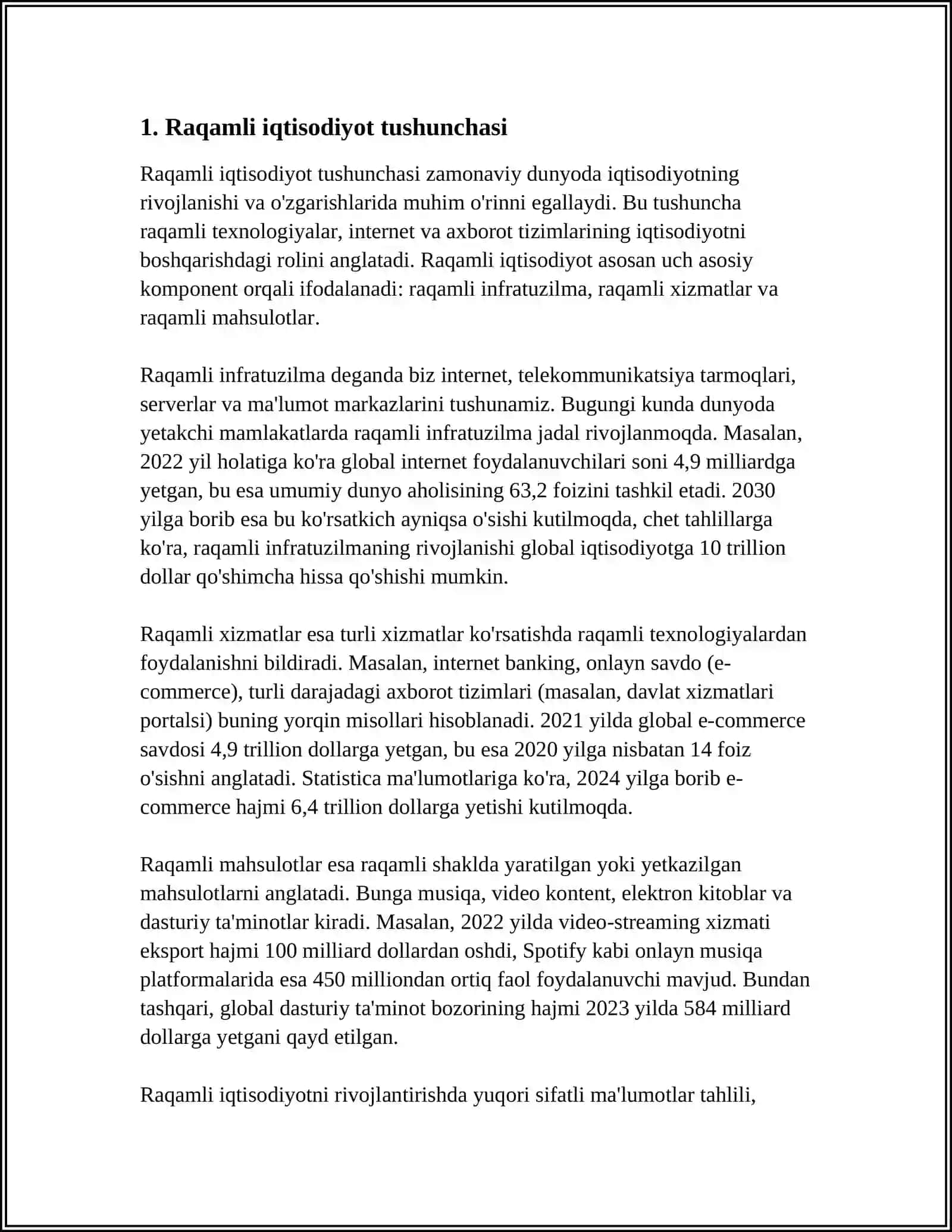 RAQAMLI IQTISODIYOTDA TIZIM TUSHUNCHASINING AHAMIYATI VA UNDAGI OB'EKTLARNI O'ZARO BIR-BIRI BILAN AXBOROT-KOMMUNIKATSIYA TEXNOLOGIYALARI YORDAMIDA ALOQA O'RNATISHDA MA'LUMOTLAR BAZASINING TUTGAN O'RNI 4