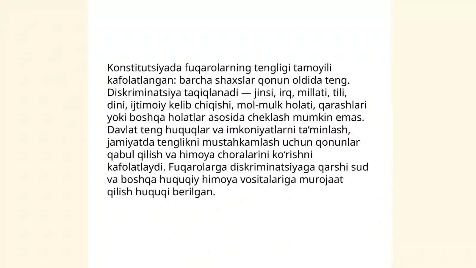 Oʻzbekiston Respublikasi Konstitutsiyasi — inson huquqlari va erkinliklarining kafolati 4