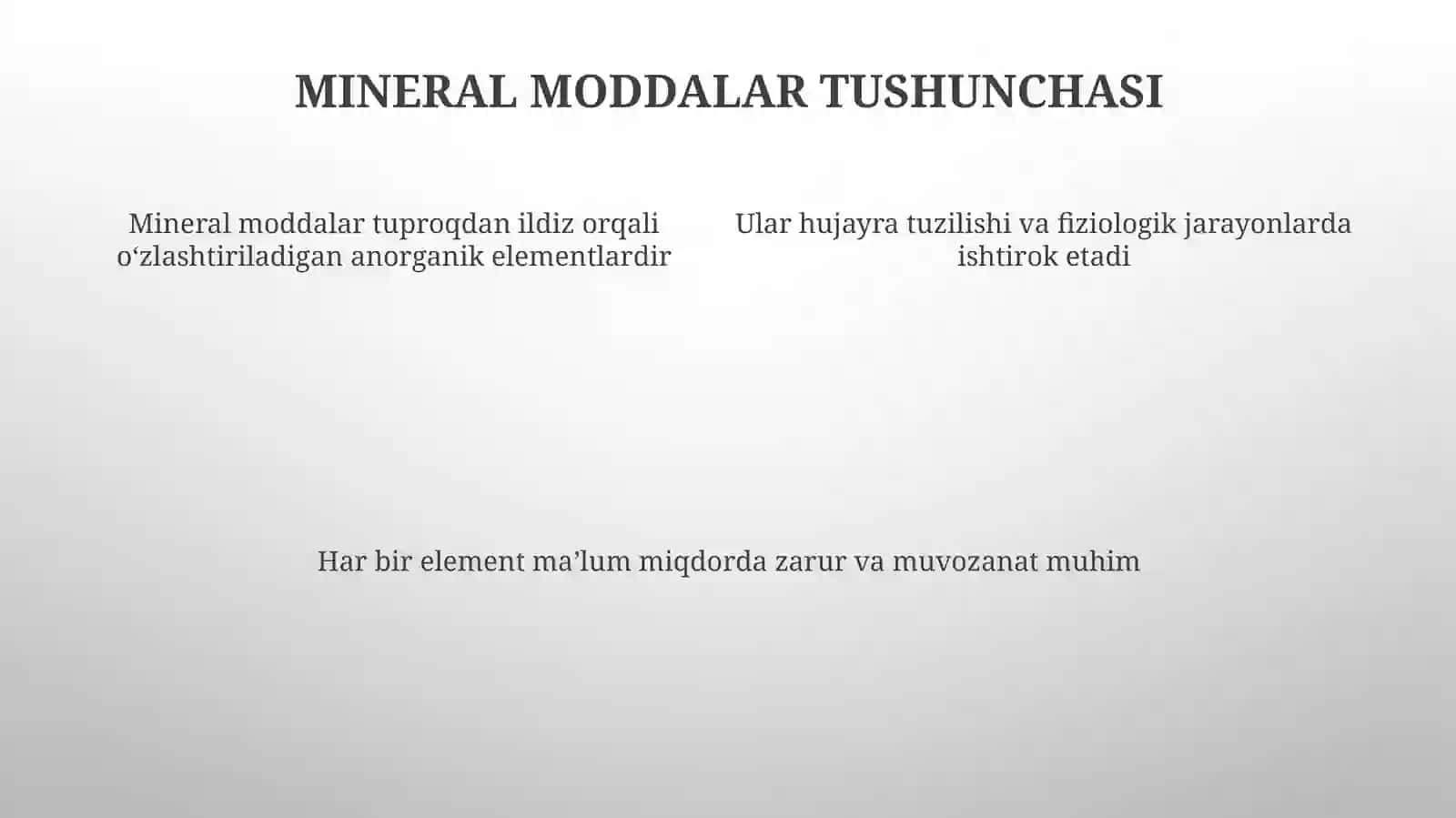 O‘simlikdagi meniral moddalar miqdori va minmum qonuni 4