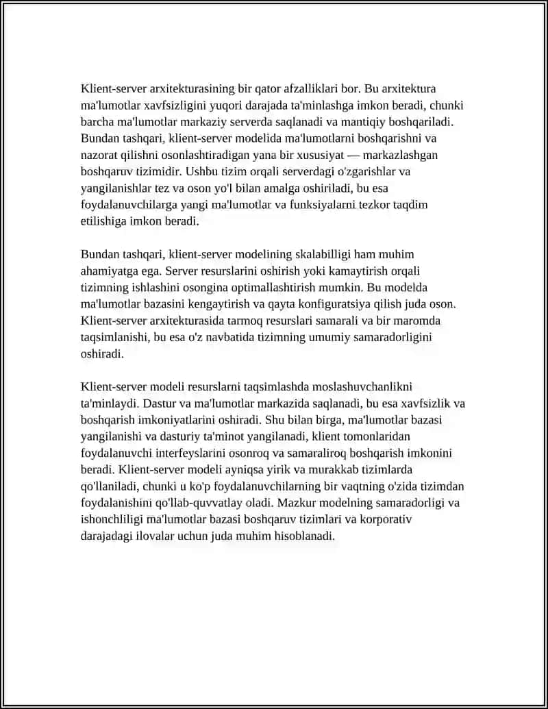 MA'LUMOTLAR BAZASI ARXITEKTURASI: CLIENT-SERVER MODELI 4