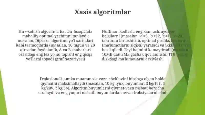 Algoritmlarning umumiy koʻrinishiga misollar keltirish 4