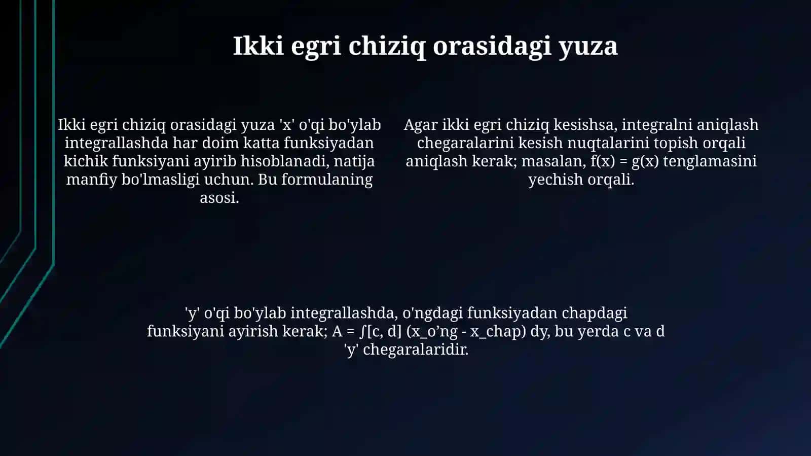 Aniqintegral yordamida yassifigura yuzalarini hisoblash 4