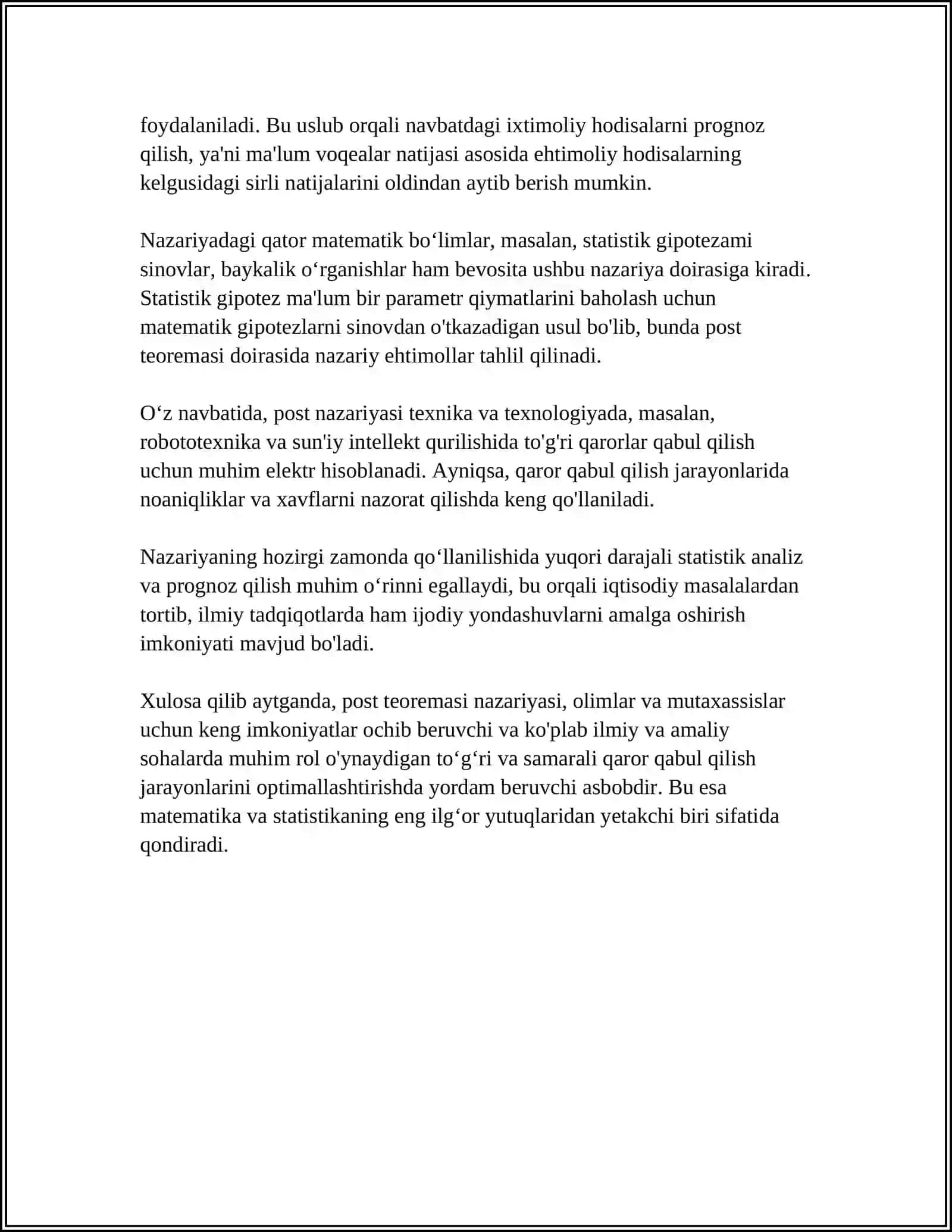 POST TEOREMASI TATBIQLARIGA OID TOPSHIRIQLARNI BAJARISH 4