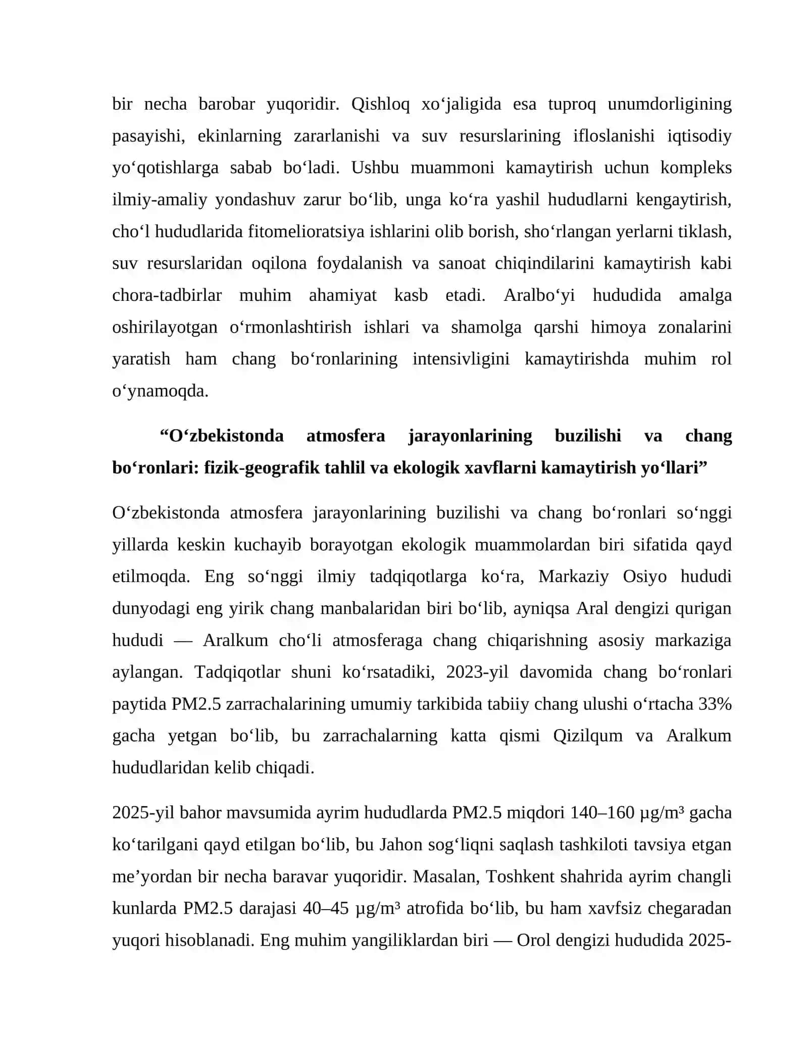 ATMOSFERA FIZIKASI: OʻZBEKISTON HUDUDIDA ATMOSFERA BUZILISHI VA CHANG BOʻRONLARI OLDINI OLISH 4