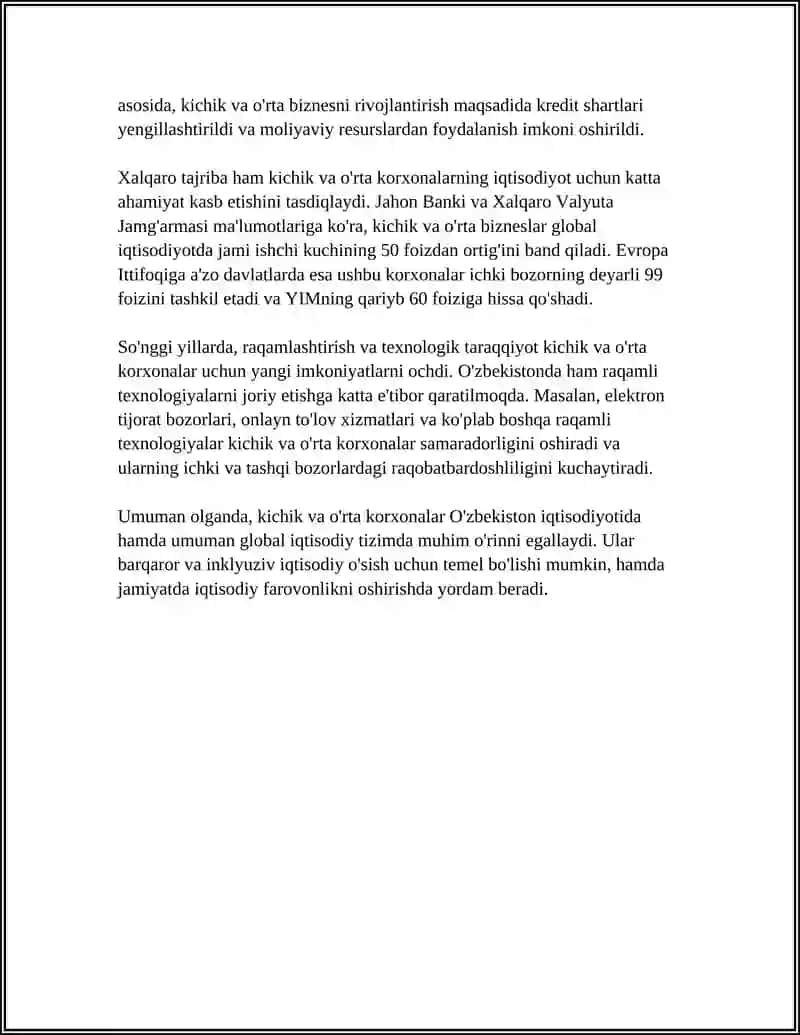 KICHIK VA O'RTA KORXONALARNING MAMLAKAT IQTISODIOTIDAGI O'RNI 4