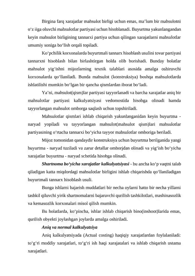 ISHLAB CHIQARISH TANNARXINI BUYURTMALAR BOʻYICHA ANIQLASH USULI 4