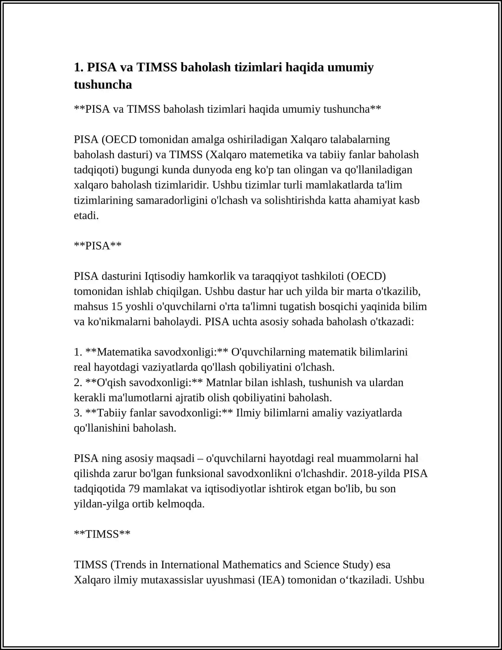 Xalqaro Baholash Tadqiqotlari Metodikasi (PISA va TIMSS) 4