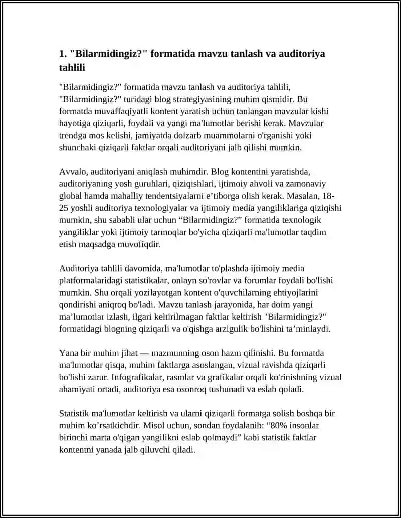 “BILARMIDINGIZ?” FORMATIDA BLOG STRATEGIYASI. TABLOID: “BU FAKT INTERNETNI PORTLATDI!” BROADSHEET: “MA’RIFIY KONTENT ISTE’MOLI BO‘YICHA TADQIQOTL 4
