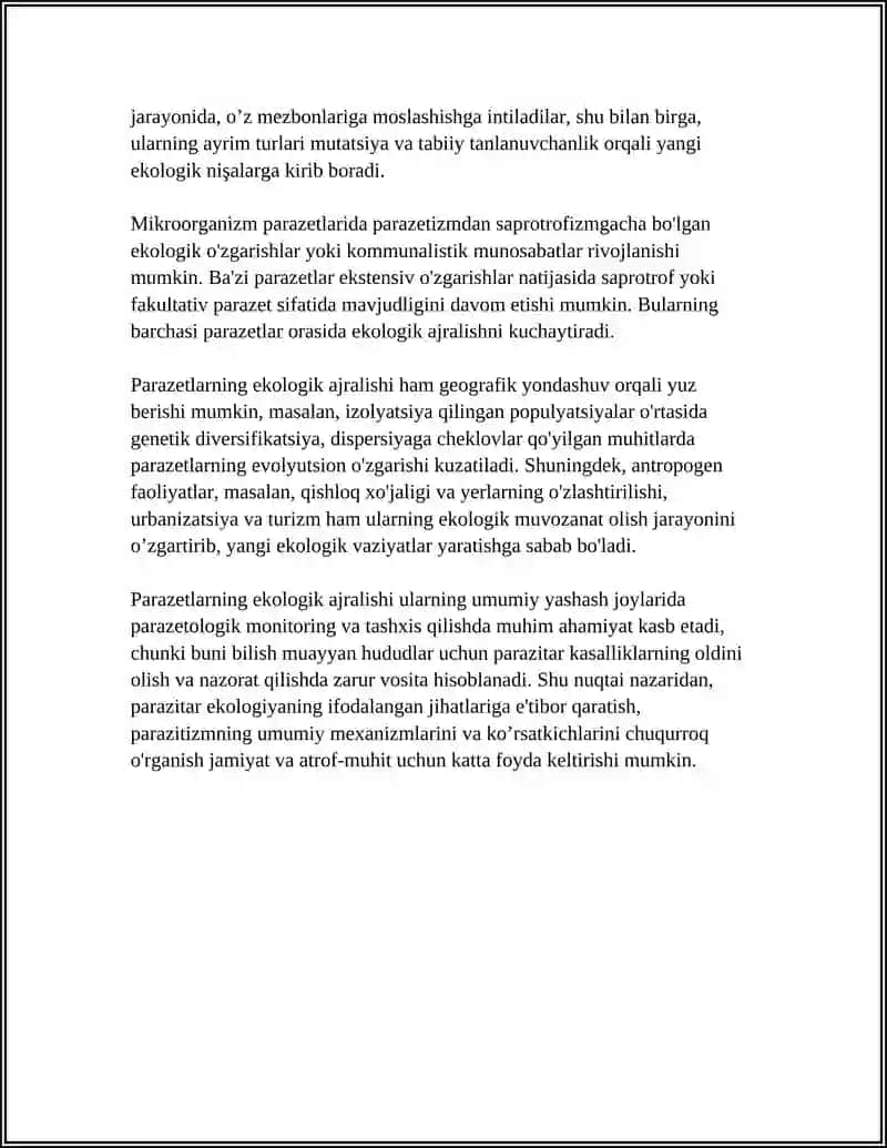 PARAZETLAR GURUHI AJRALISHINING EKALOGIK ASOSLARI 4