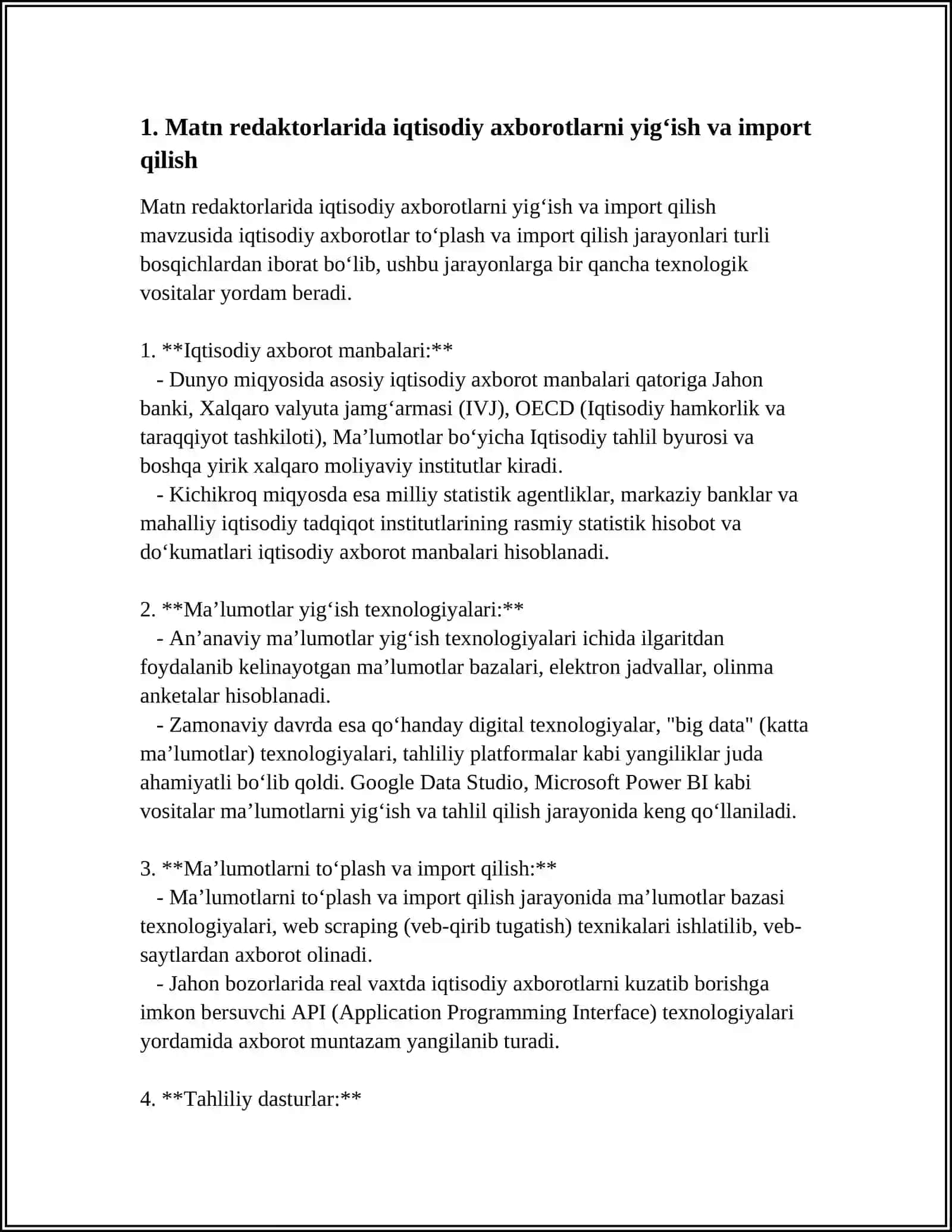 IQTISODIY AXBOROTLARNI MATN REDAKTORLARI VOSITALARIDAN FOYDALANGAN HOLDA QAYTA ISHLASH DASTURI 4