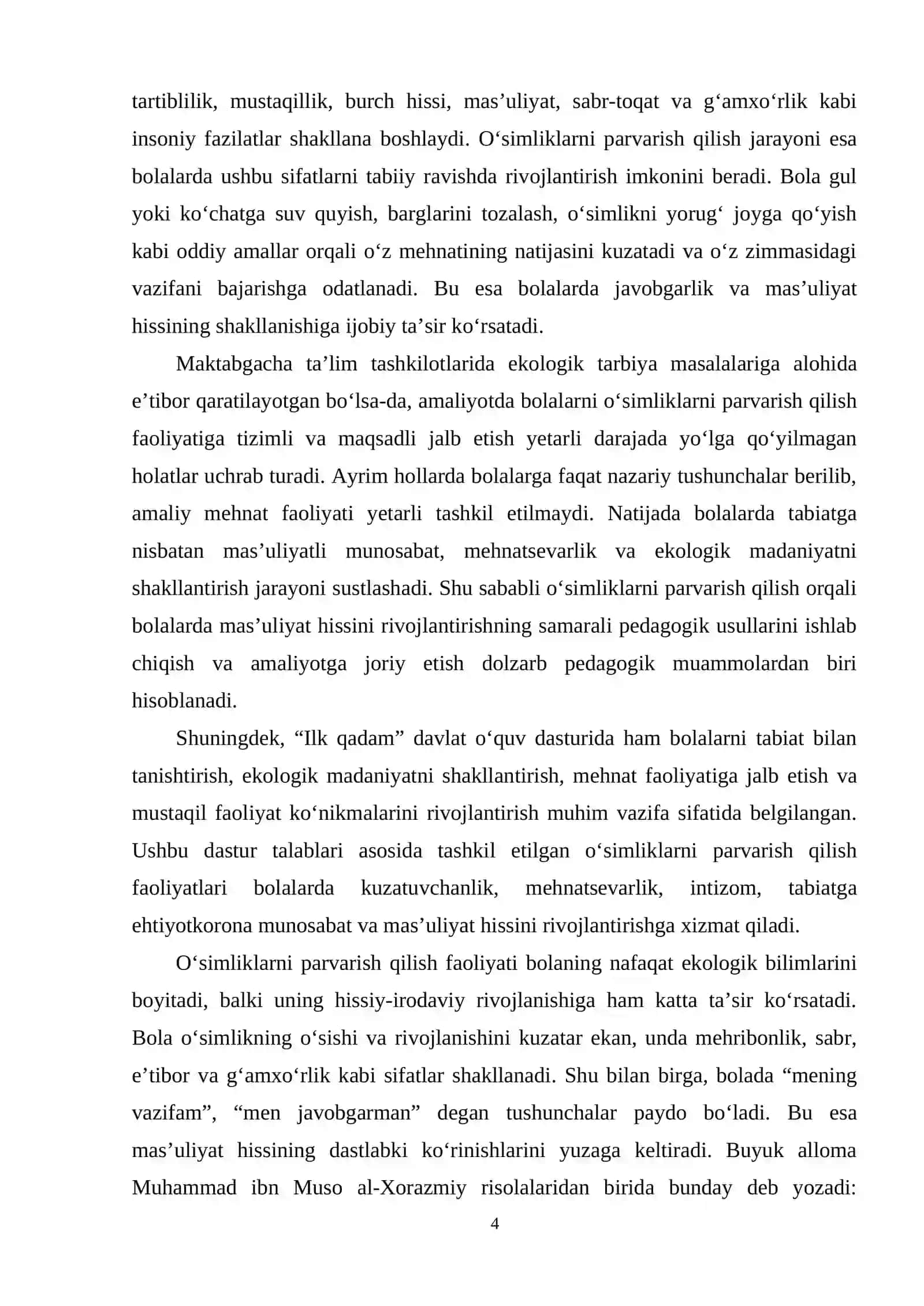 Maktabgacha ta’lim tashkilotida o‘simliklarni parvarish qilish orqali bolalarda mas’uliyat hissini shakllantirish 4