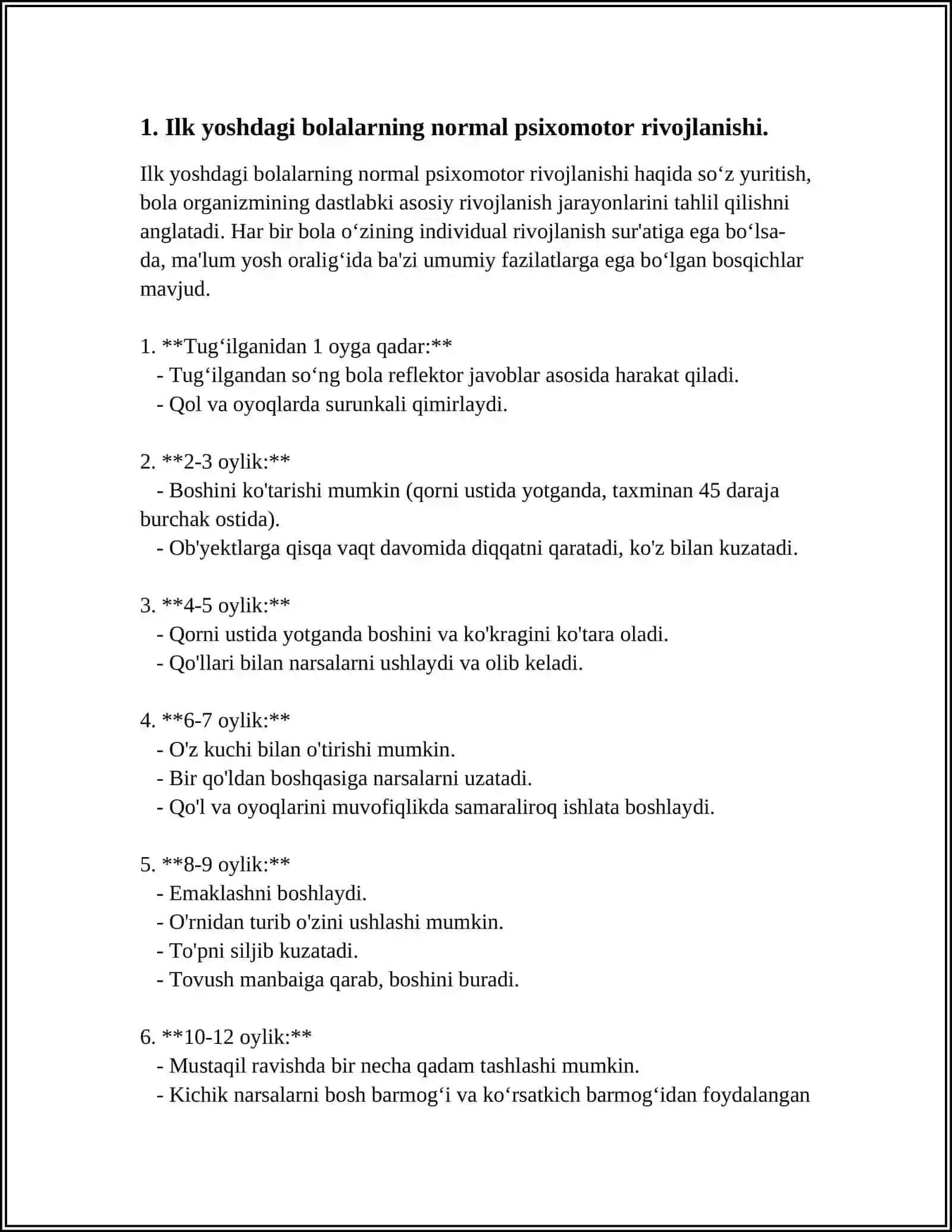 ILK YOSHDAGI BOLALARNING PSIXOMOTOR RIVOJLANISHIDAGI NUQSONLAR. ILK YOSHDAGI BOLALARNING ABLITATSIYASI 4