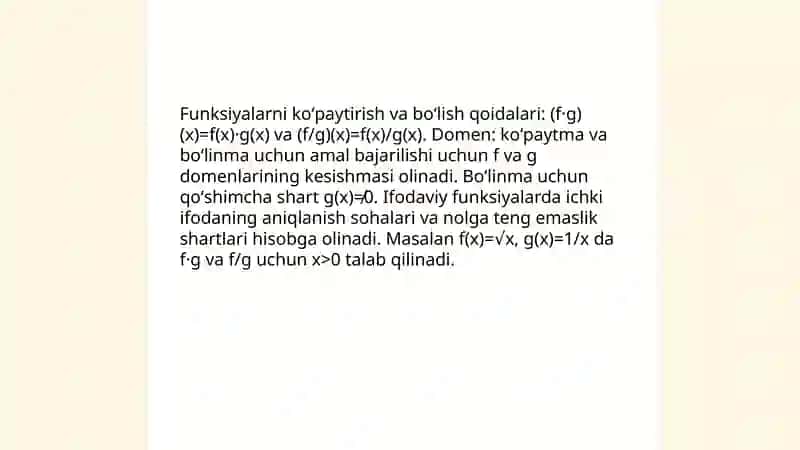 Funksiya ustida arifmetik amallar.Murakkab, teskari va davriy funksiyalar. 4