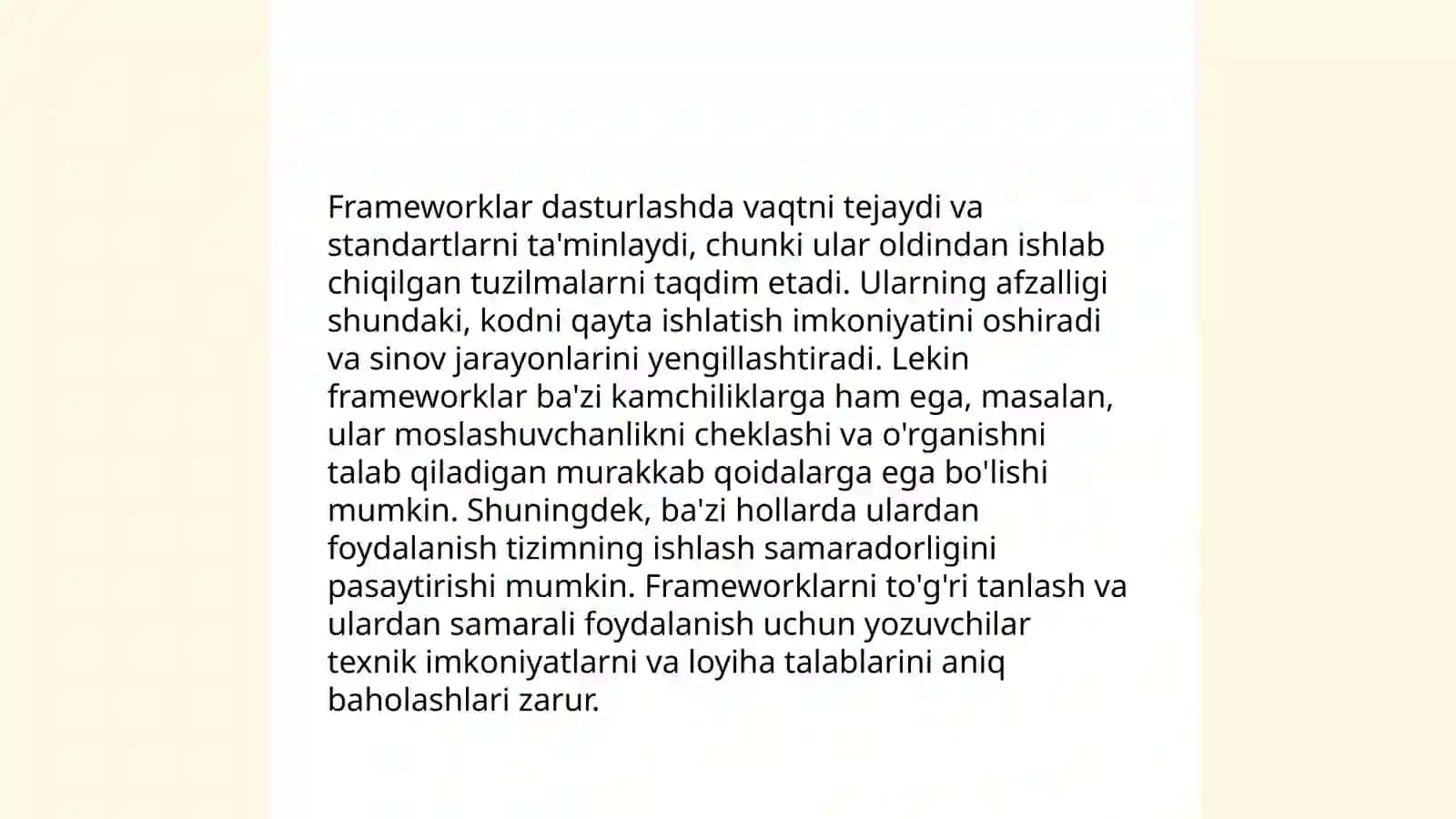 Freamworklarning bir-biridan farqi,afzalliklari, kamchiliklari 4