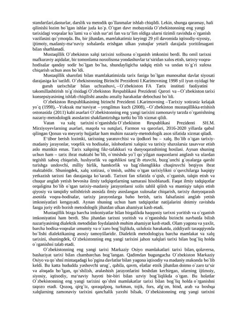 O`zbekistonning eng yangi tarixi fanining predmeti, maqsadi va vazifalari 4