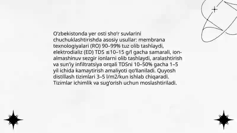 Oʻzbekiston sharoitida shoʻr suvlarni chuchuklashtirish 4