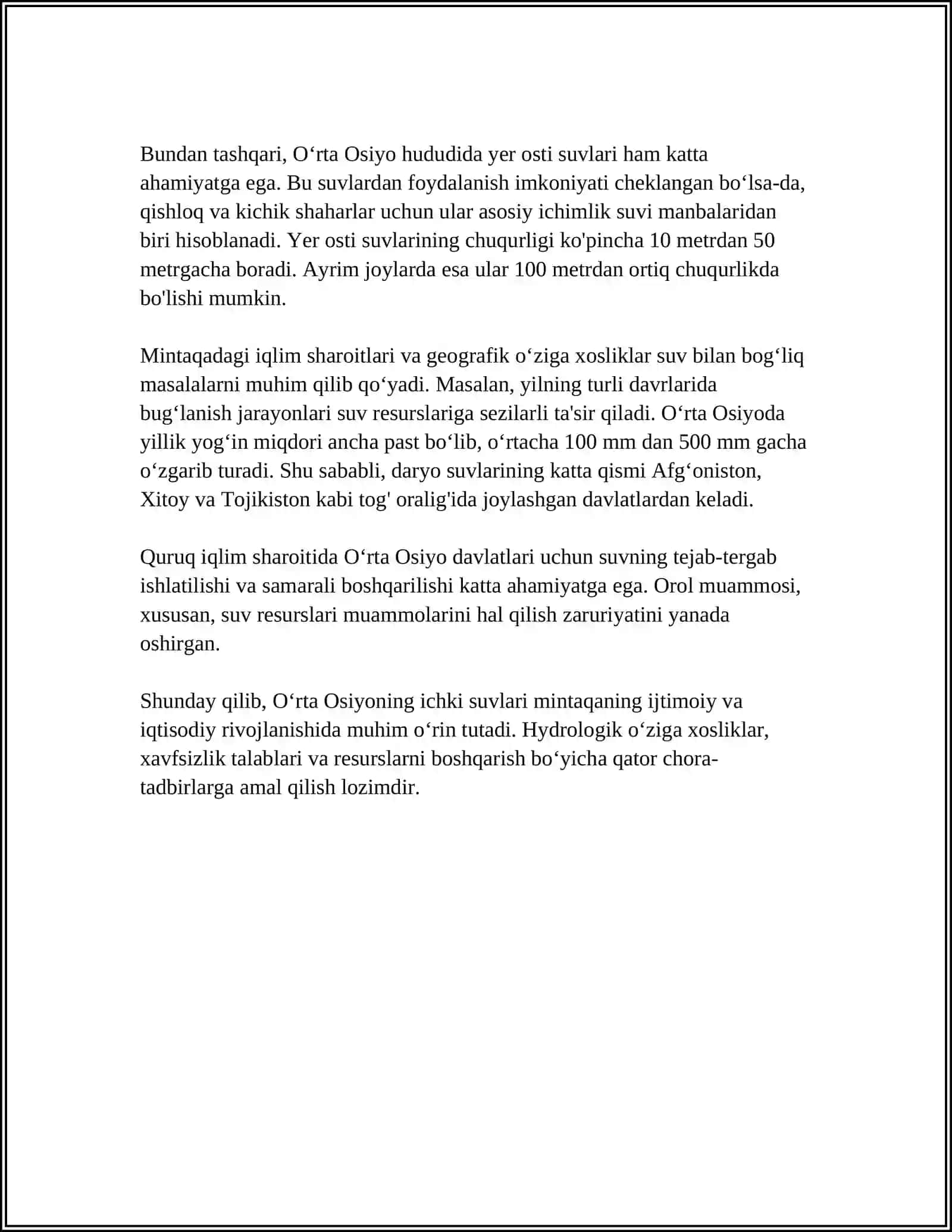 Oʻrta Osiyoning ichki suvlari va ularning hidrologik oʻziga xosliklari 4