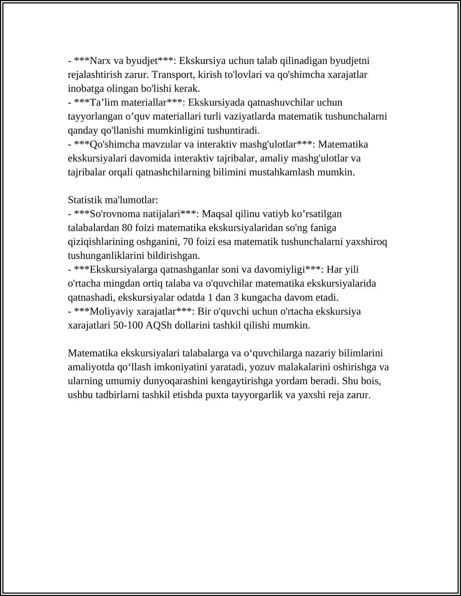 MATEMATIK EKSKURSIYALAR, ERTALIKLAR, ÒYINLARNI TAYYORLASH VA ÒTKAZISH METODIKASI 4