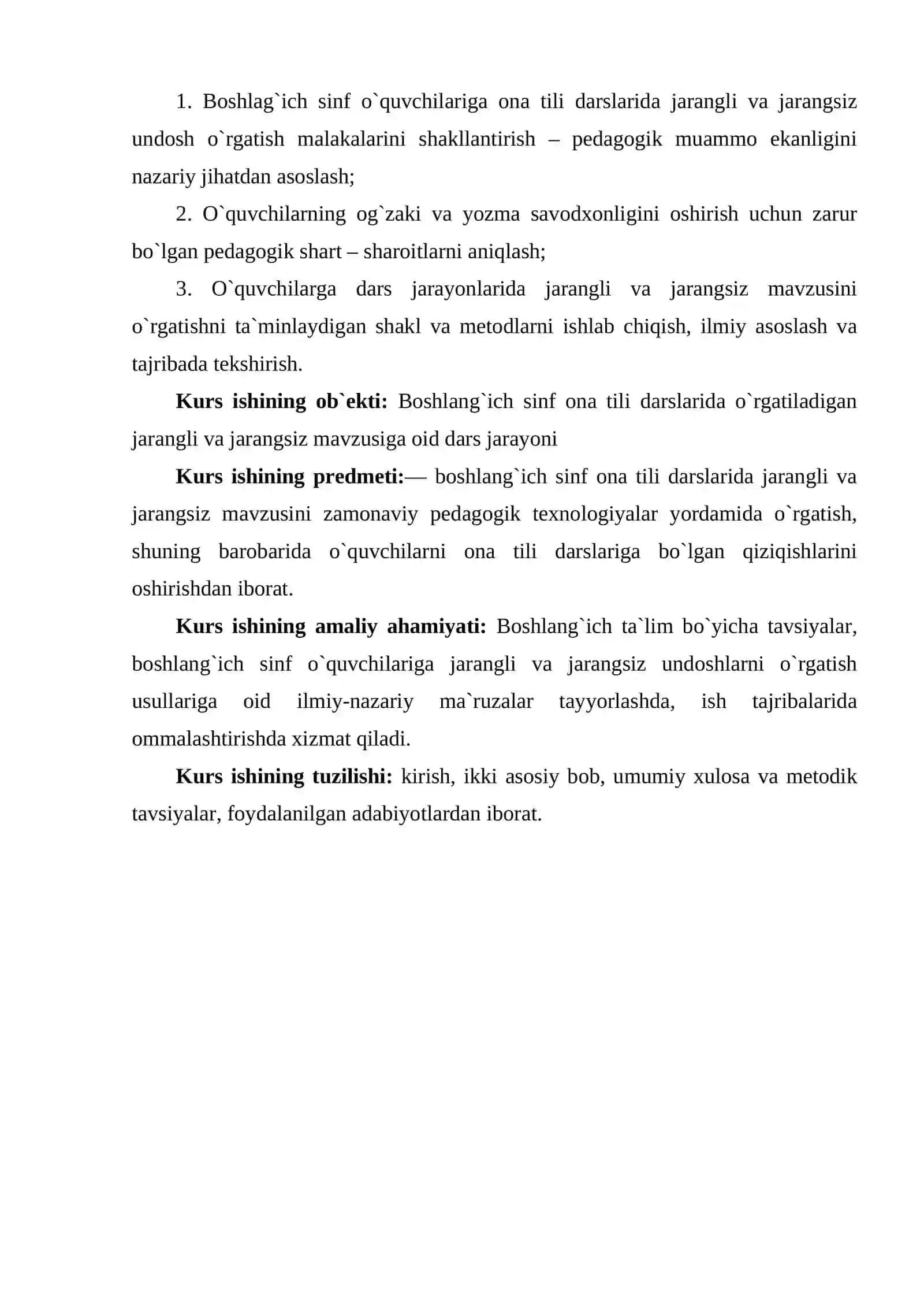 Kurs ishi: 2-SINFDA JARANGLI VA JARANGSIZ UNDOSHLARNI O`RGANISH USLUBIYATI. 4