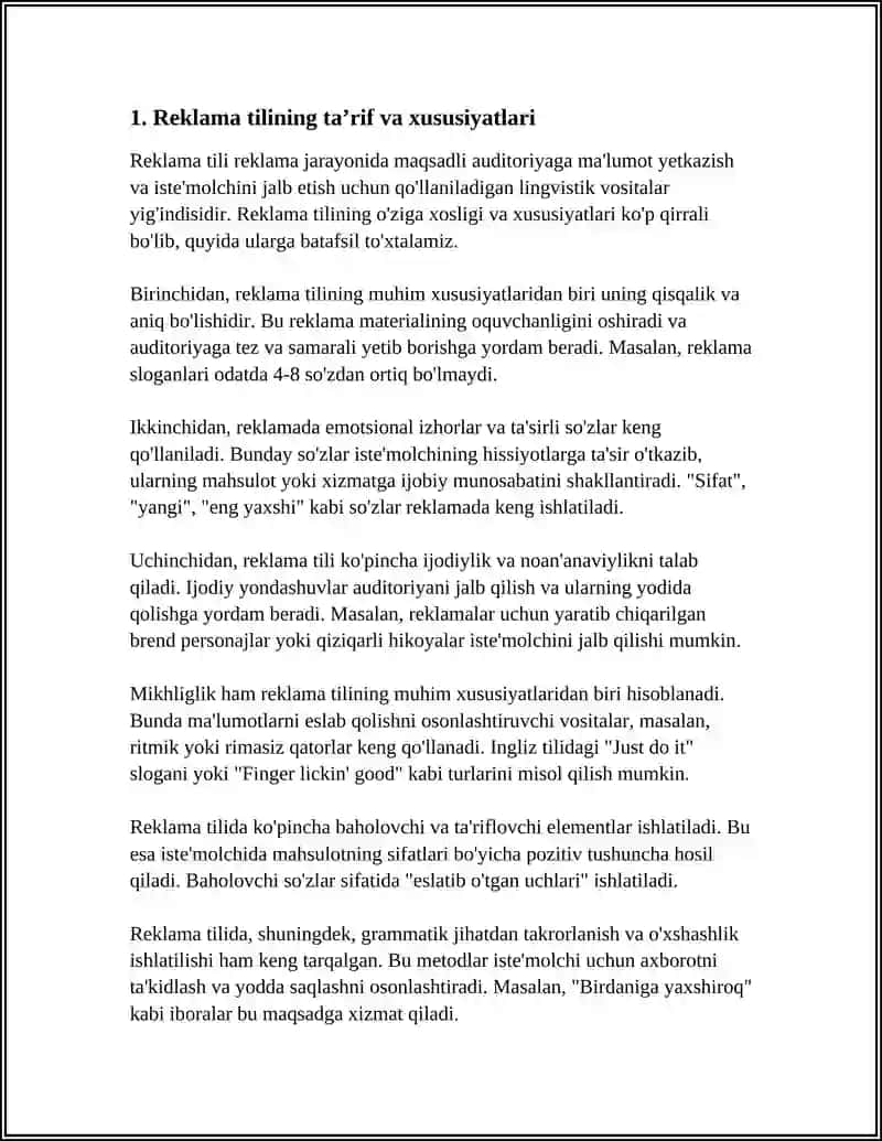 REKLAMA-IJTIMOIY KOMMUNIKATSIYANING ALOHIDA TURI SIFATIDA.REKLAM TILI 4