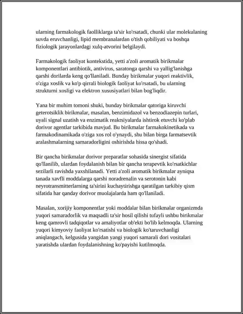 DORIVOR PREPARATLAR TARKIBIDAGI YETTI A'ZOLI ARAMATIK BIRIKMALAR 4