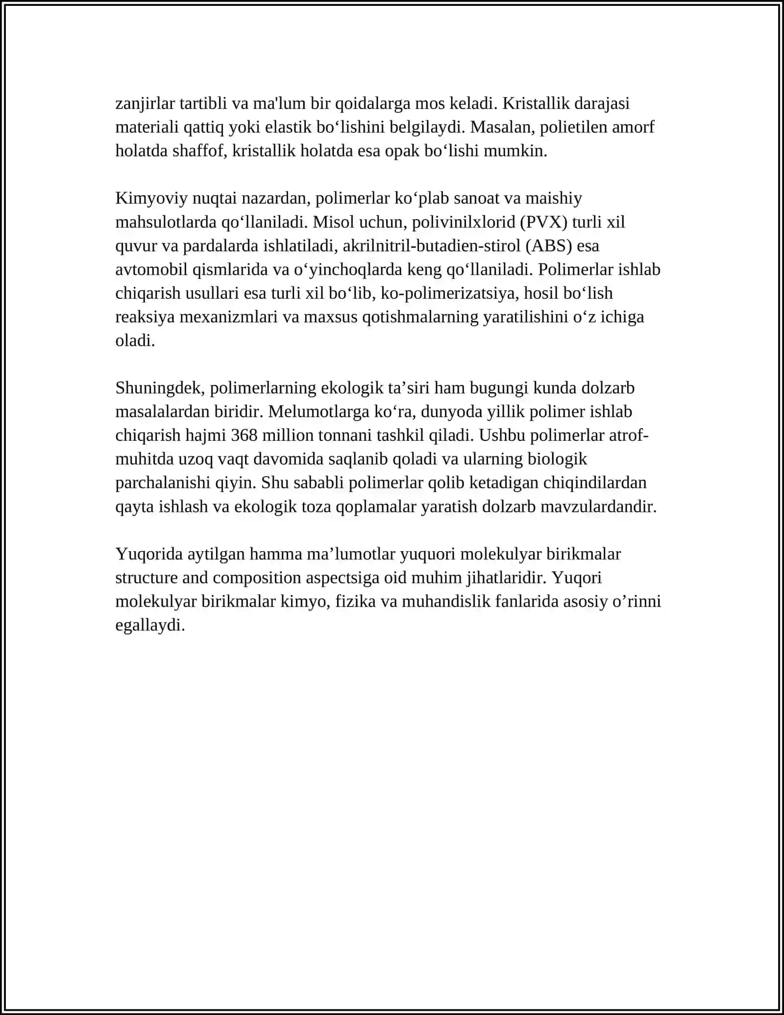 YUQORI MOLEKULYAR BIRIKMALAR ERITMALARNING XOSSALARI. QONNING REOLOGIK XOSSALARI 4