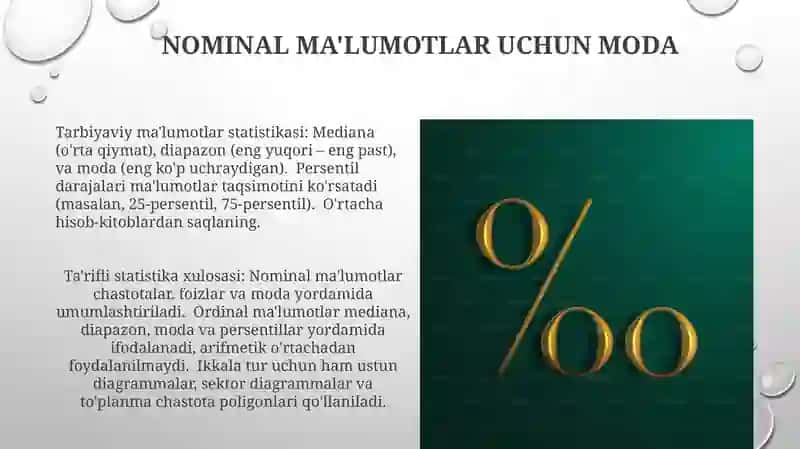 Nominal va tartiblovchi shkalalar uchun tavsiflovchi statistika 4