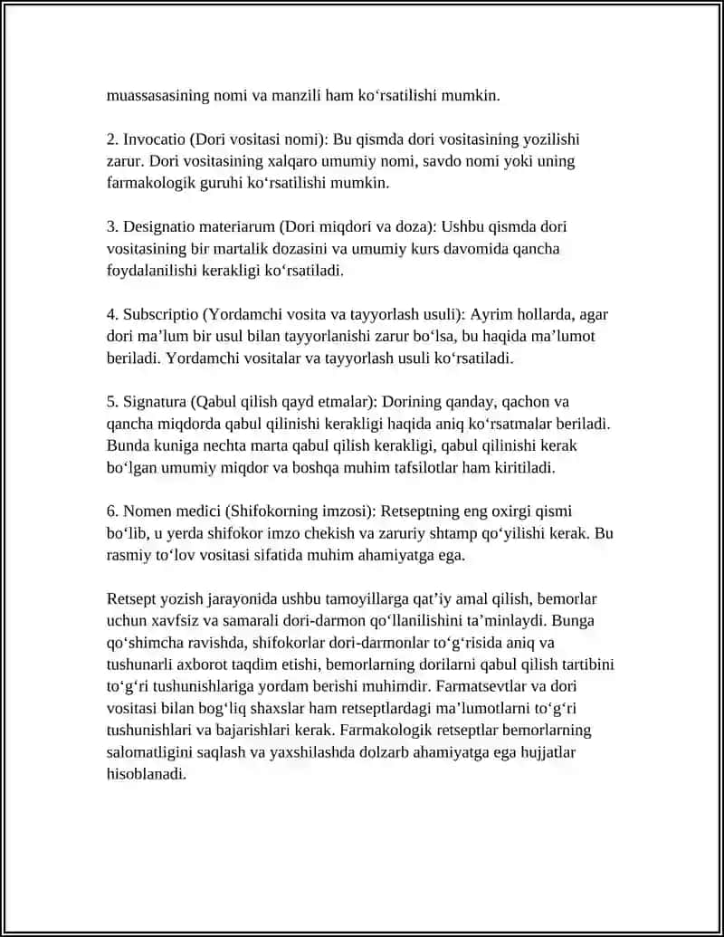 FARMAKALOʻGIYA RETSEPTLAR 4