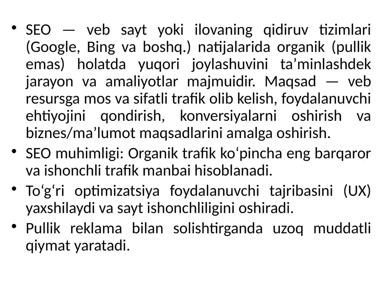 SEO (Search Engine Optimization) asoslari 4