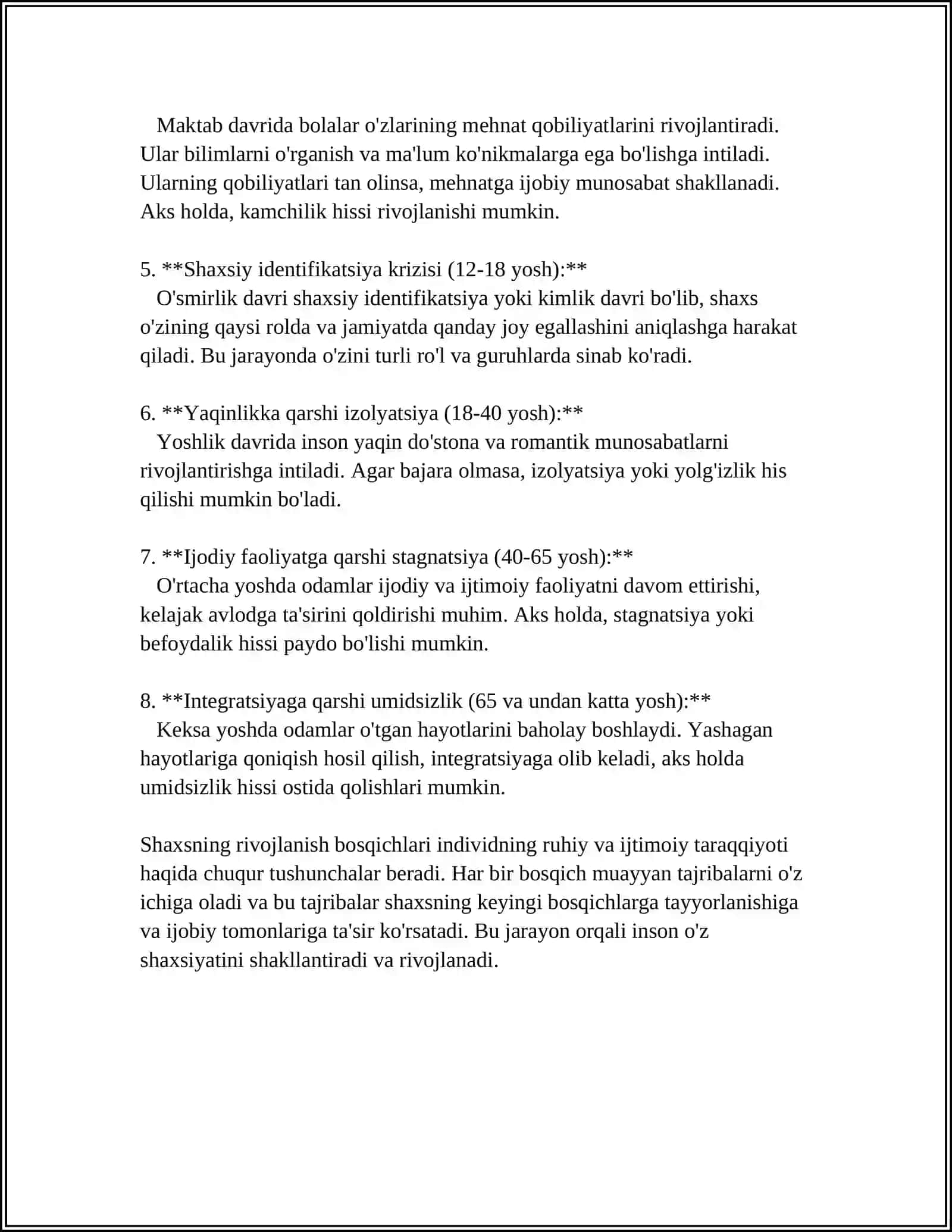 SHAXSNING RIVOJLANISHI, TARBIYASI VA IJTIMOIYLASHUVI.TARBIYA MAQSADI VA VAZIFALARI 4