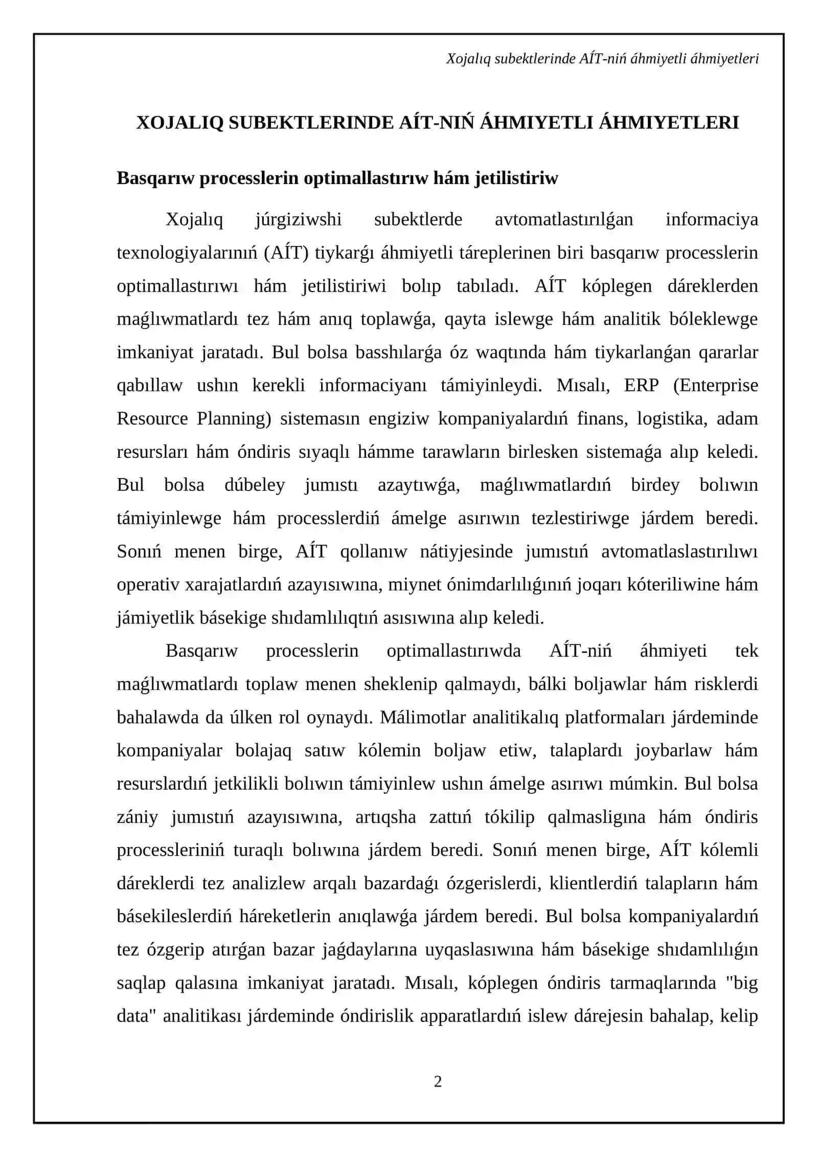 Xojalıq júrgiziwshi subektlerde avtomatlastırılǵan informaciya texnologiyalarınıń qollanılıwı 4