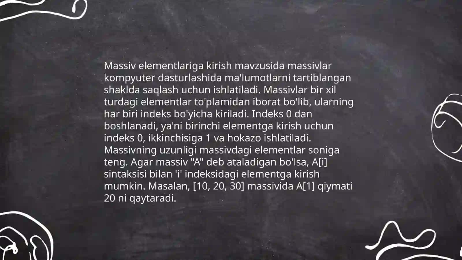 Massivlar bilan ishlash funksiyalari Q |A 4