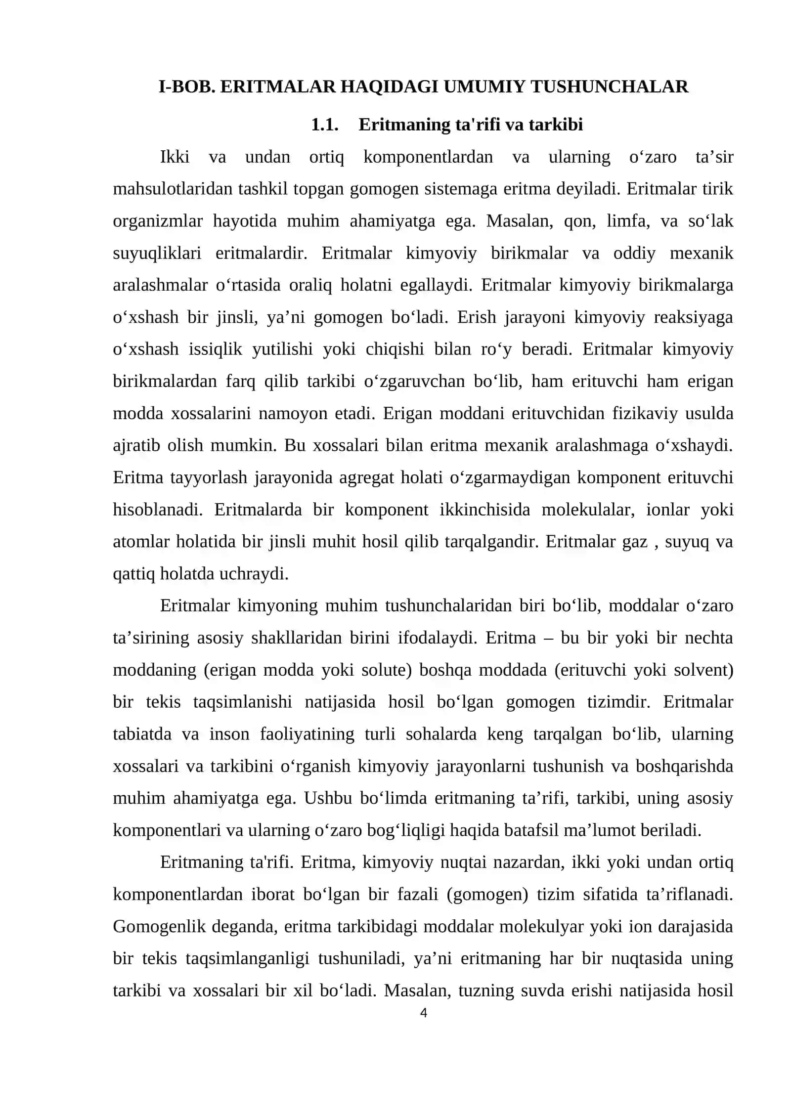 KURS ISHI "Eritmalar va ularning xossalari hamda ularga oid hisoblashlar" 4
