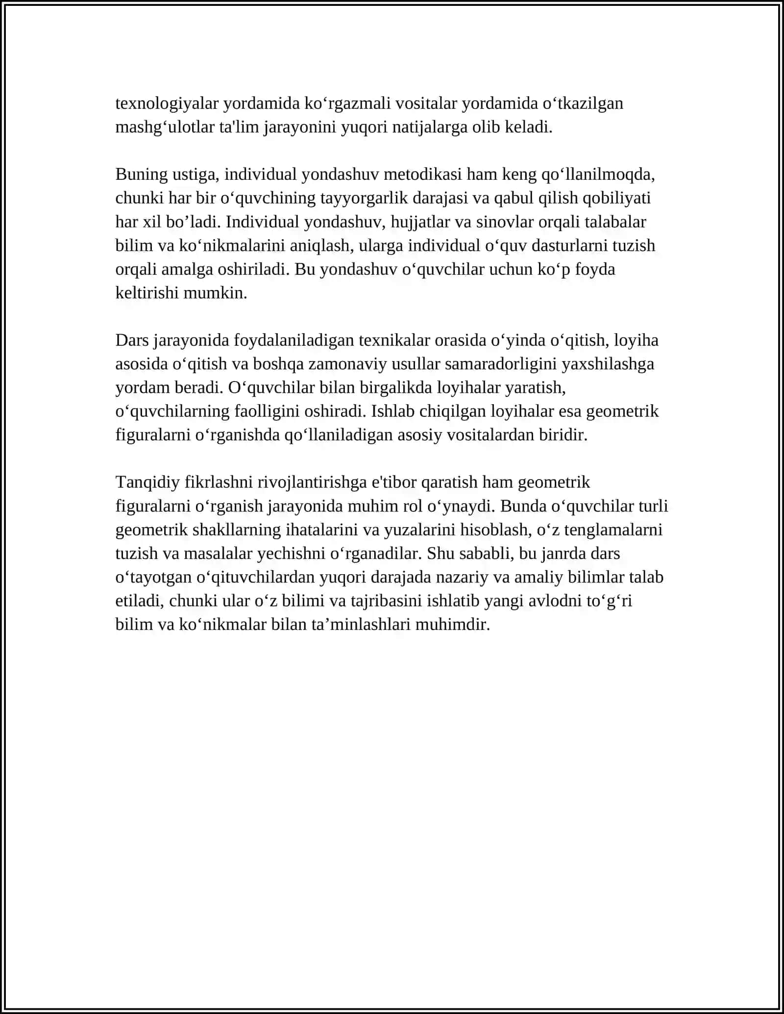 GEOMETRIK FIGURALARNI TENGLIGINI ÓQITISH METODIKASI 4