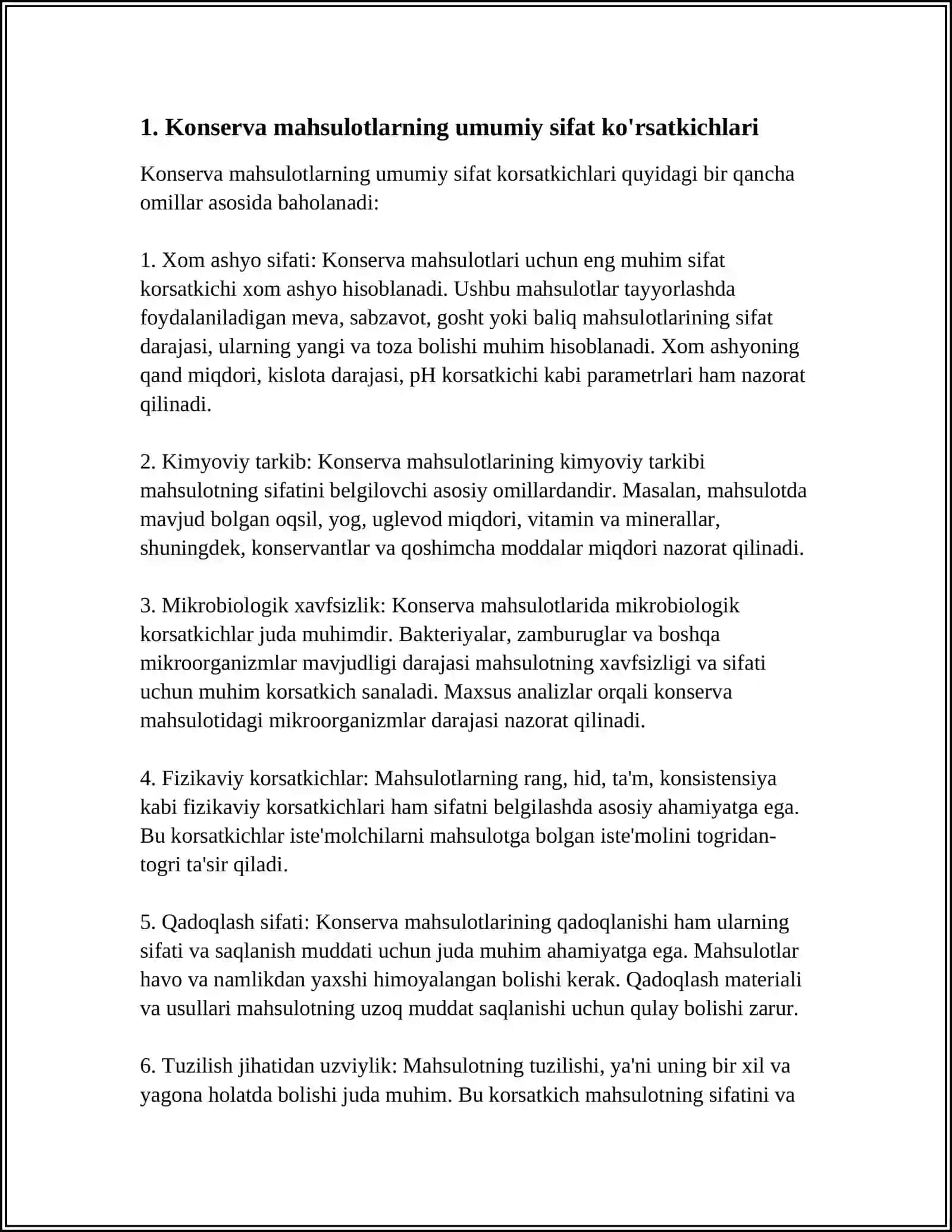 KONSERVA MAHSULOTLARINING SIFAT KO'RSATGICHLARINI ANIQLASH 4