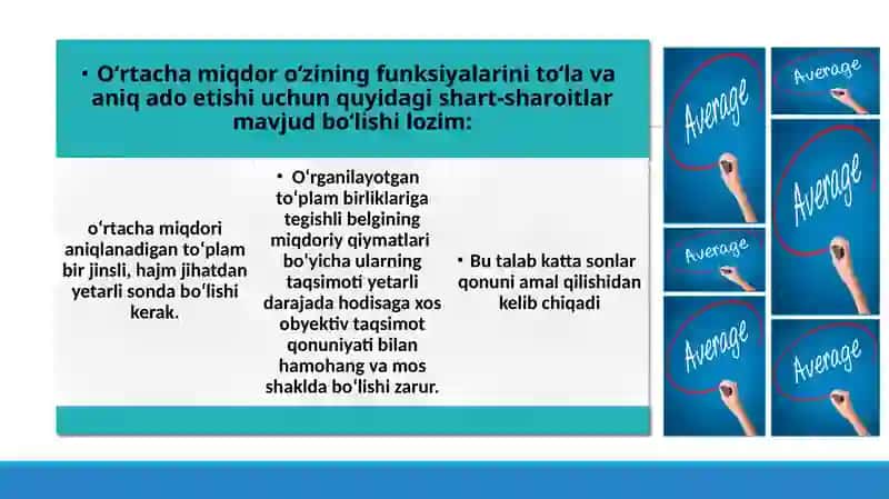 O‘rtachamiqdorlar, statistik tasniflash va guruhlash metodi 4