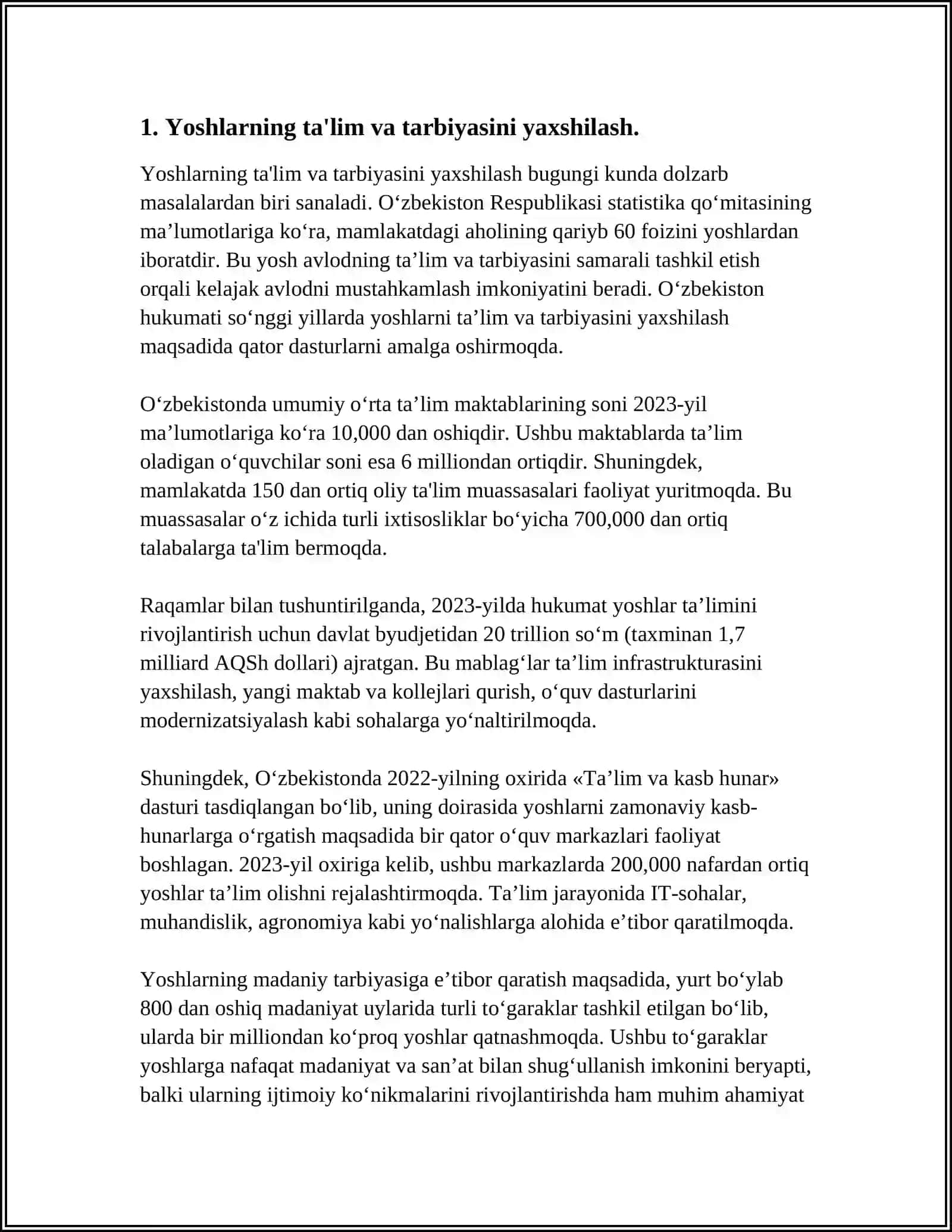 YOSHLARGA OID DAVLAT SIYOSATINING USTUVOR YO'NALISHLARI 4