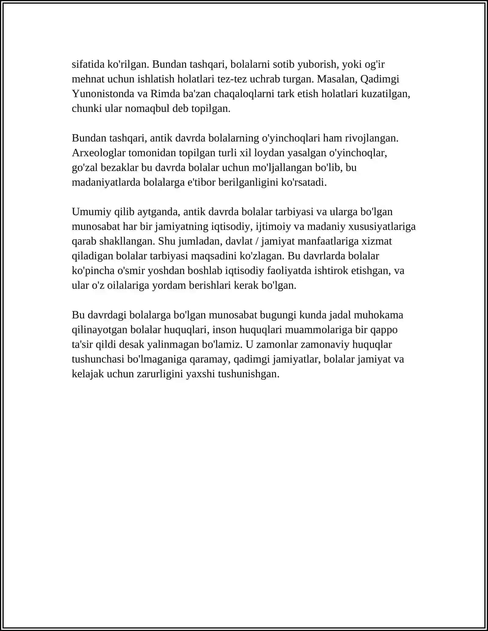 ANTIK DAVRDAN HOZIRGI KUNGACHA OILALARDA BOLALARGA MUNOSABAT 4