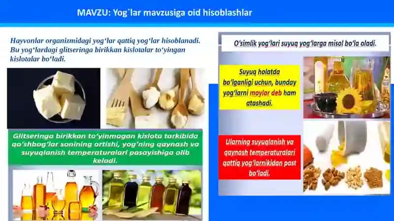 Yog`lar mavzusiga oid hisoblashlar 4