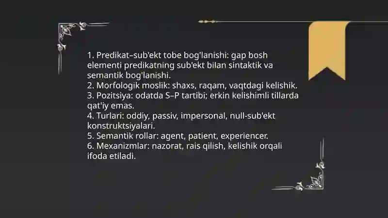 Tobe bog'lanish va gap bo'laklari o'rtasidagi sintaktik munosabatlar 4