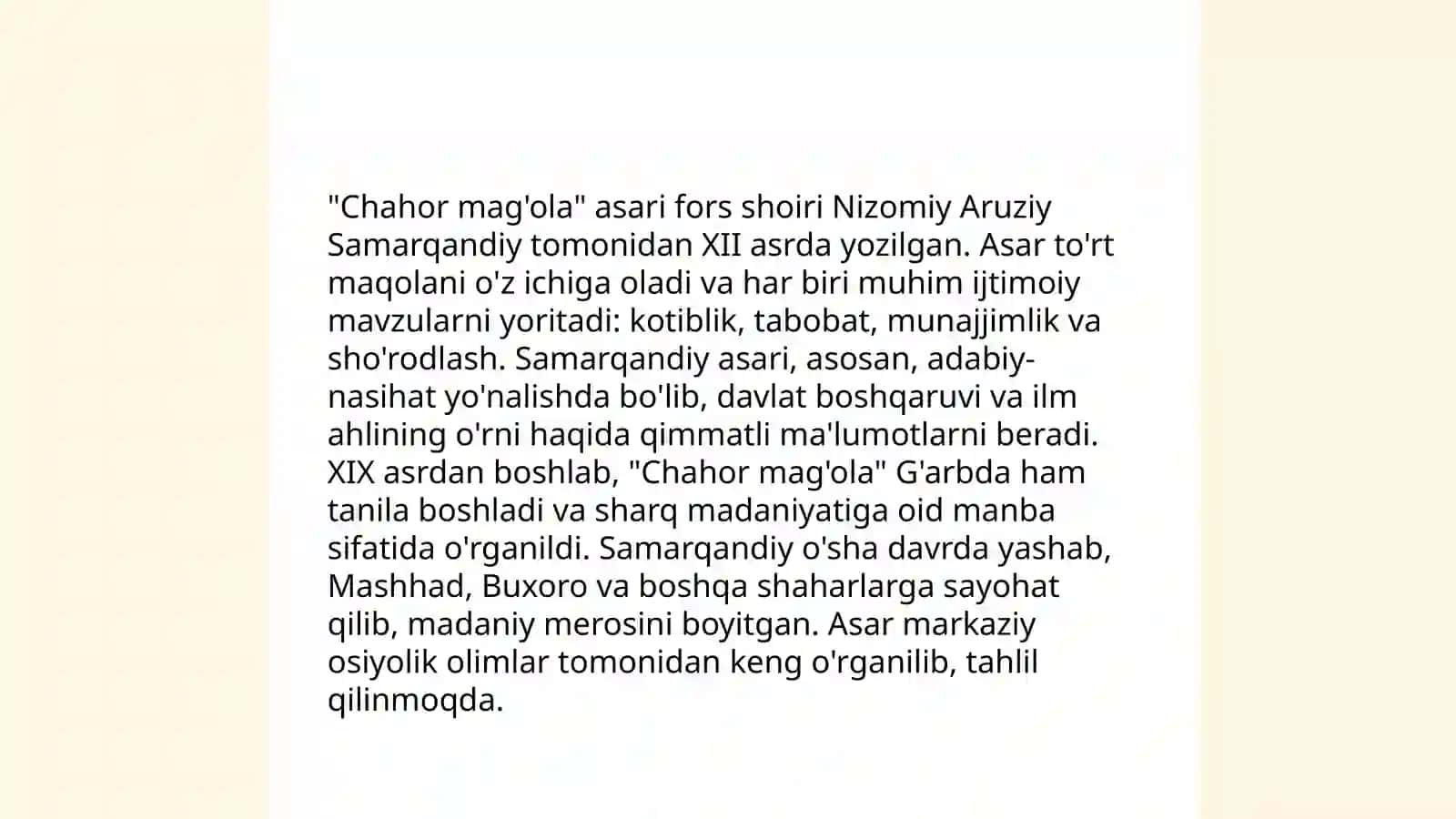 Chahor magola" (Nizomiy Aruzi Samarqandiy) asari tahlili 4