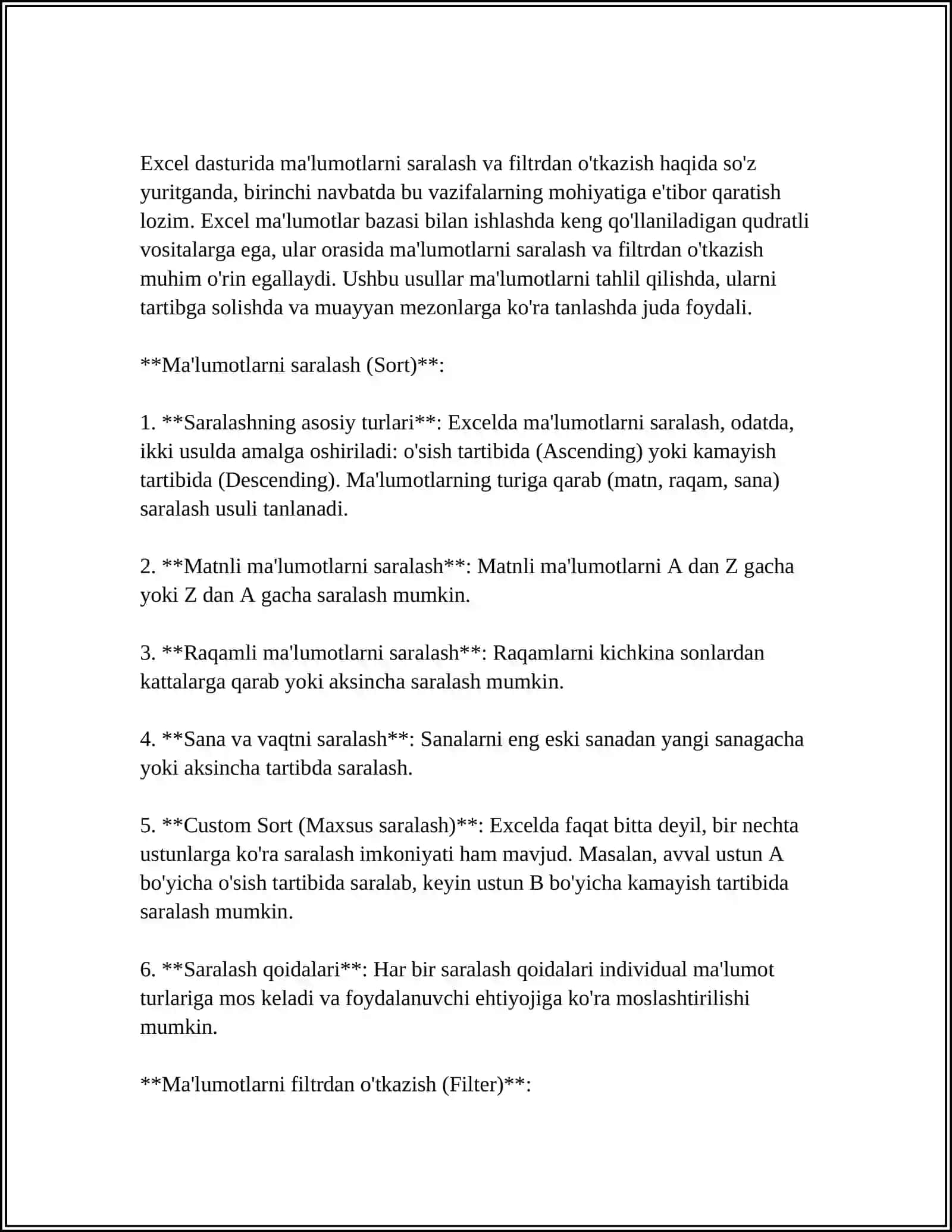 EXCEL DASTURIDA TURLI HISOBOTLAR TAYYORLASH 4