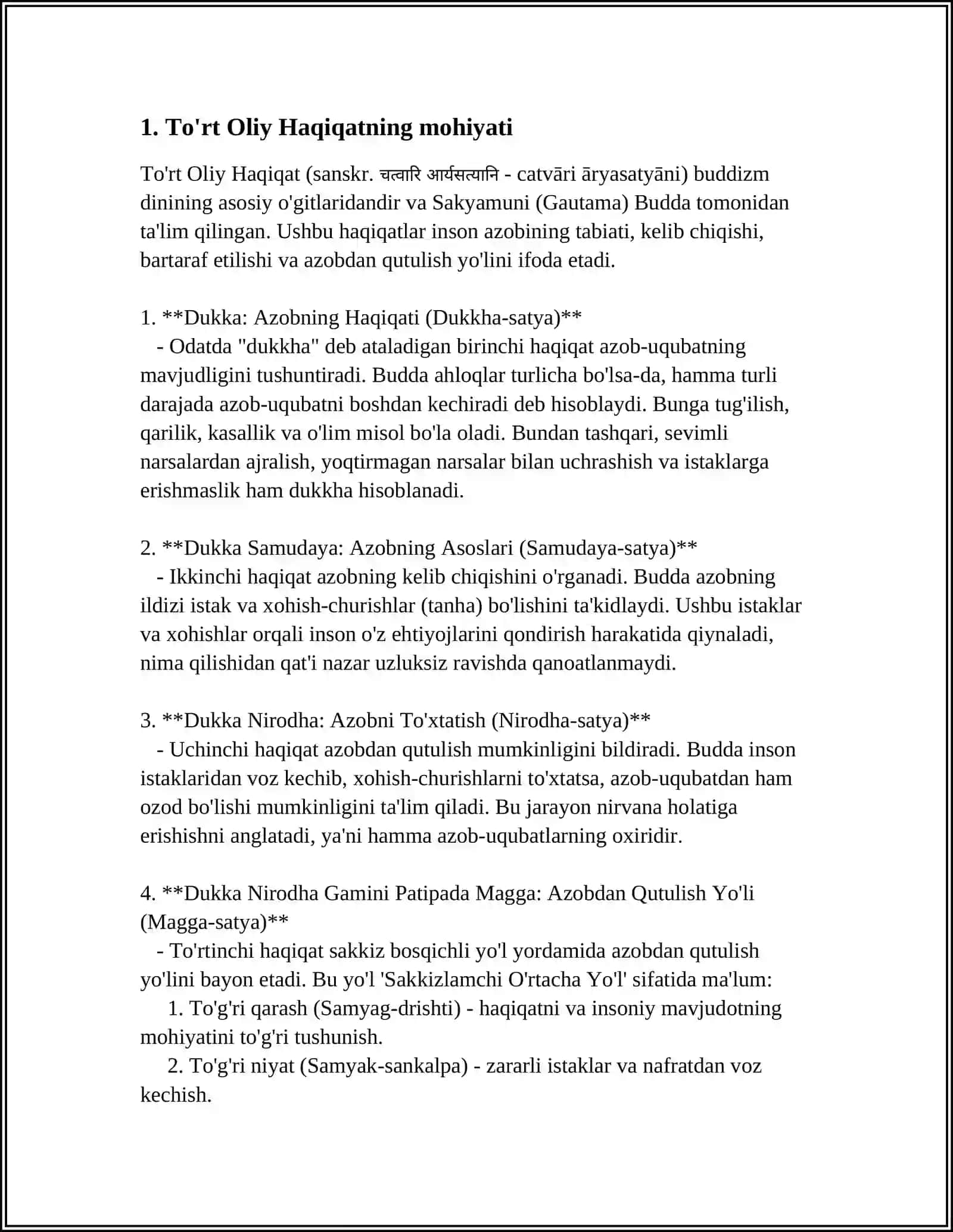 BUDDIZM TA‘LIMOTIDA TO'RT OLIY HAQIQAT, NIRVANA HAQIDA QARASHLAR 4
