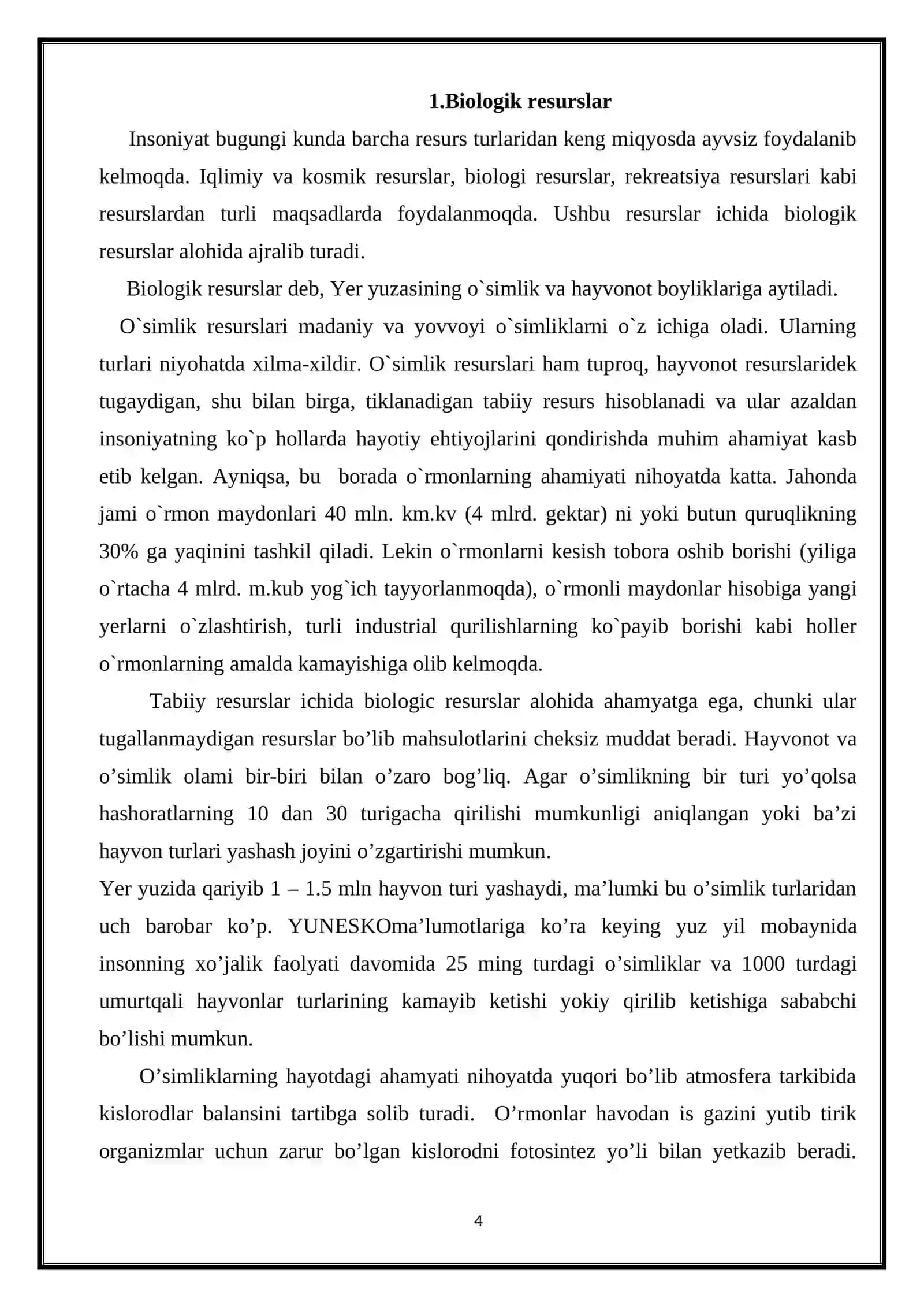 Biologik resurslardan foydalanish va ularni muhofaza qilish 4